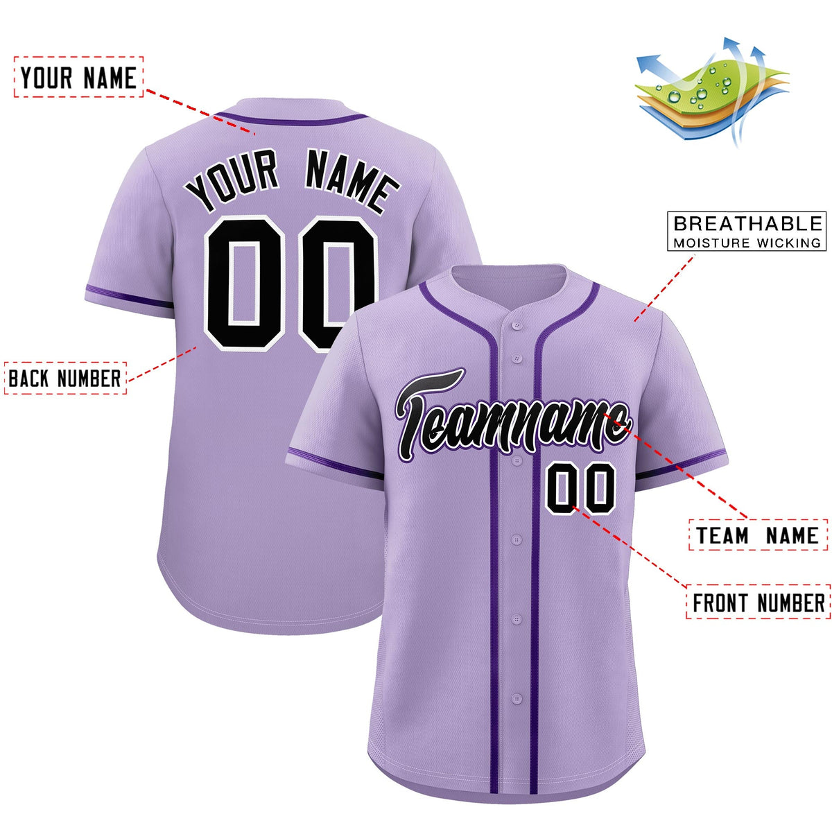 Custom Light Purple Classic Style Stitched Sports Uniform Personalized For Teams Quick Dry Baseball Jersey| KXKSHOP