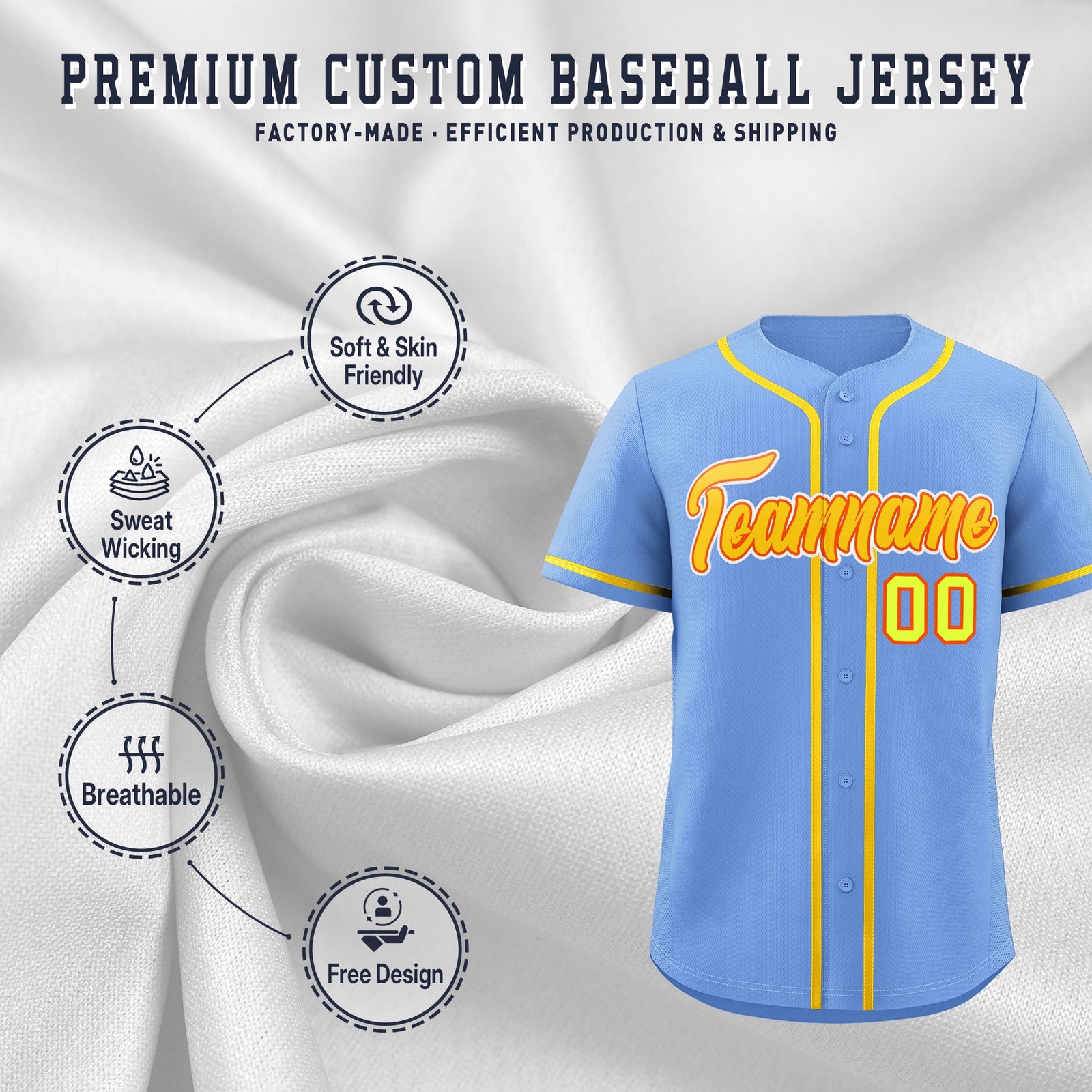 Custom Light Blue Classic Style Stitched Sports Uniform Personalized For Teams Quick Dry Baseball Jersey| KXKSHOP