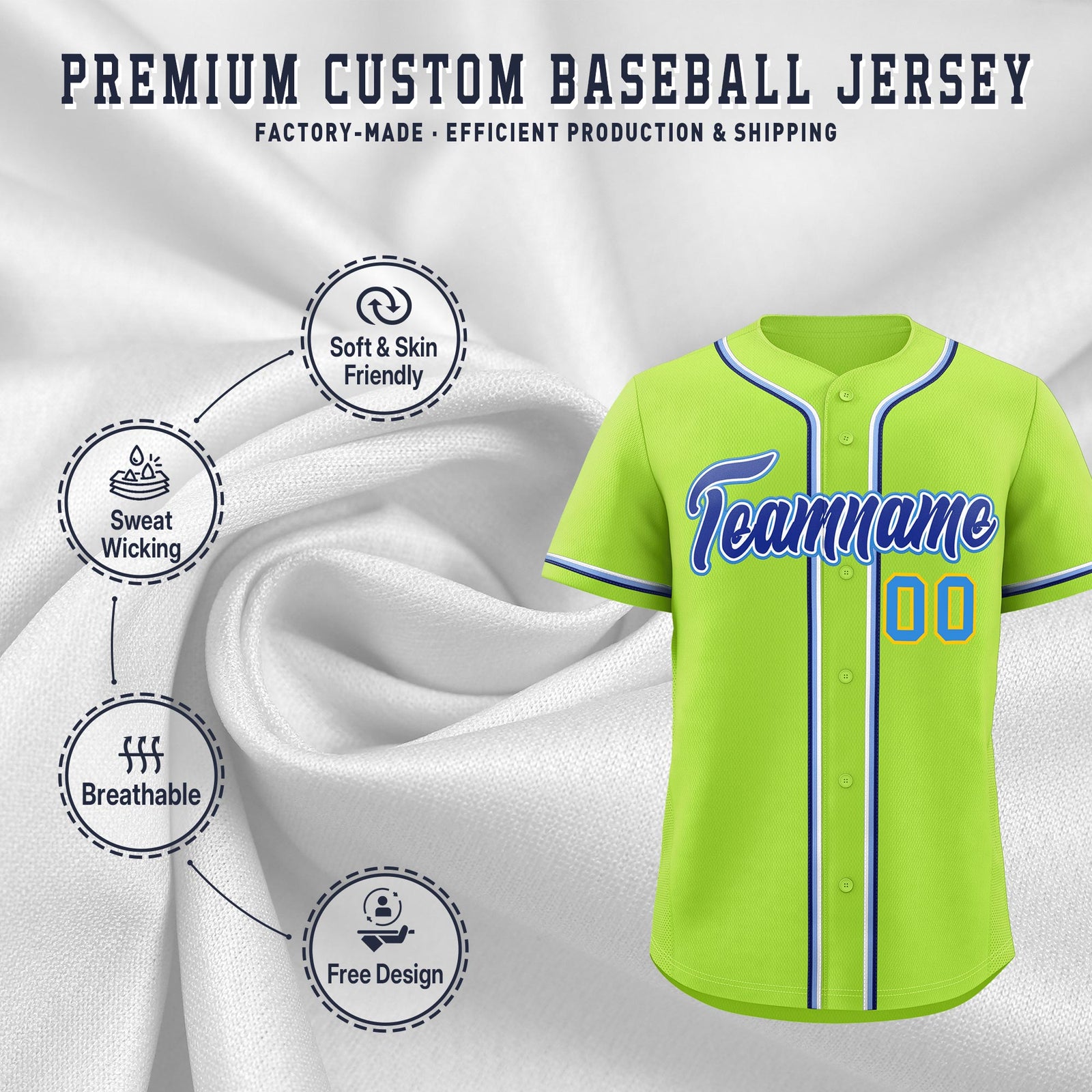 Custom Neon Green Classic Style Stitched Sports Uniform Personalized For Teams Quick Dry Baseball Jersey| KXKSHOP