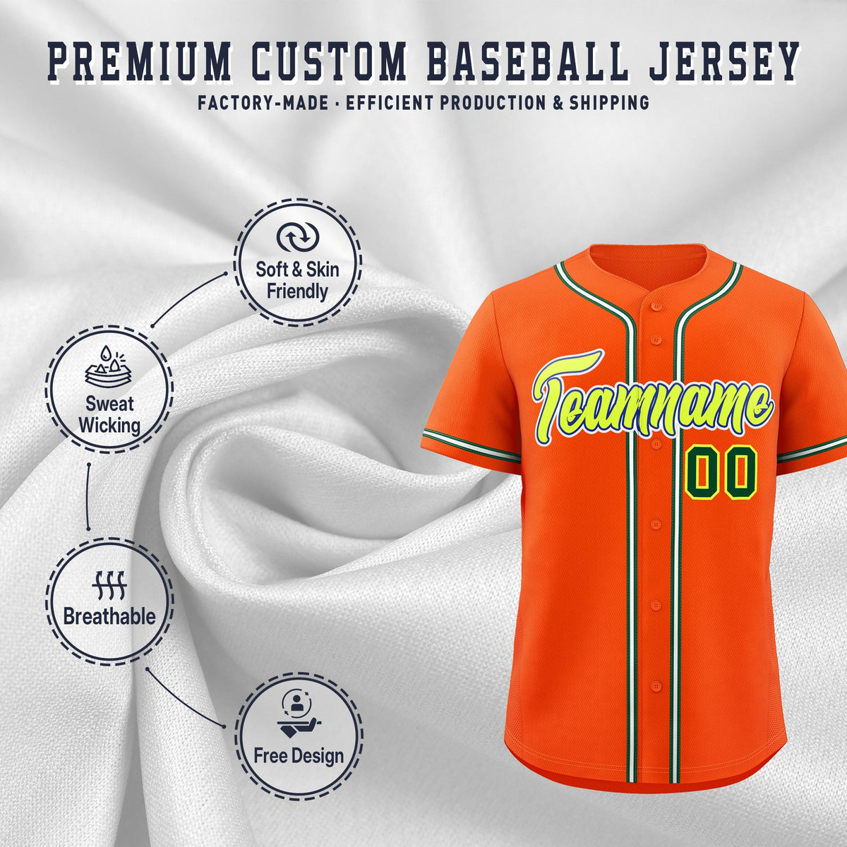 Custom Orange Classic Style Stitched Sports Uniform Personalized For Teams Quick Dry Baseball Jersey| KXKSHOP