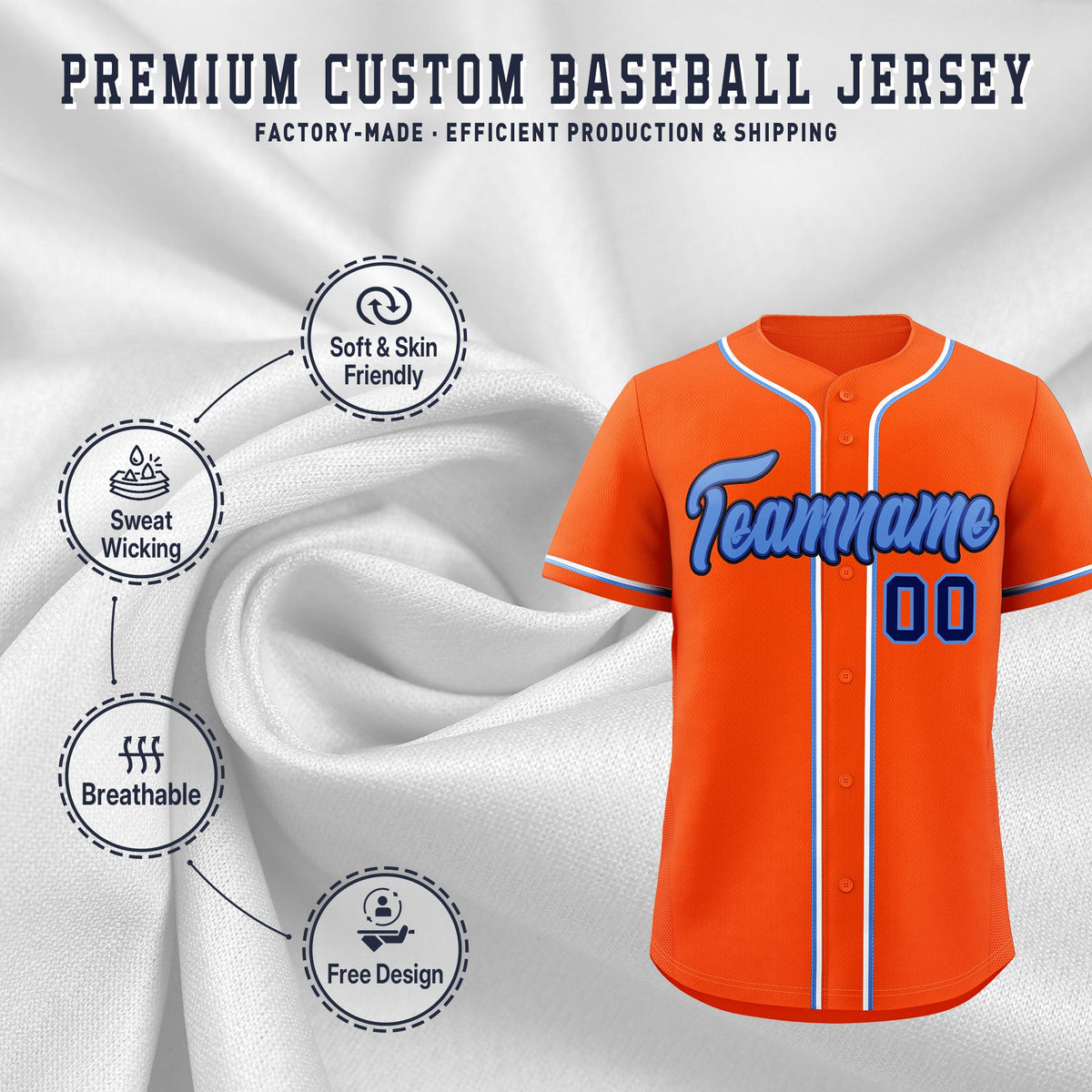 Custom Orange Classic Style Stitched Sports Uniform Personalized For Teams Lightweight Baseball Jersey| KXKSHOP