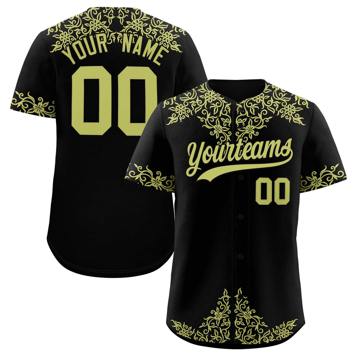 Custom Black Champagne Baroque Style Personalized Baseball Jersey