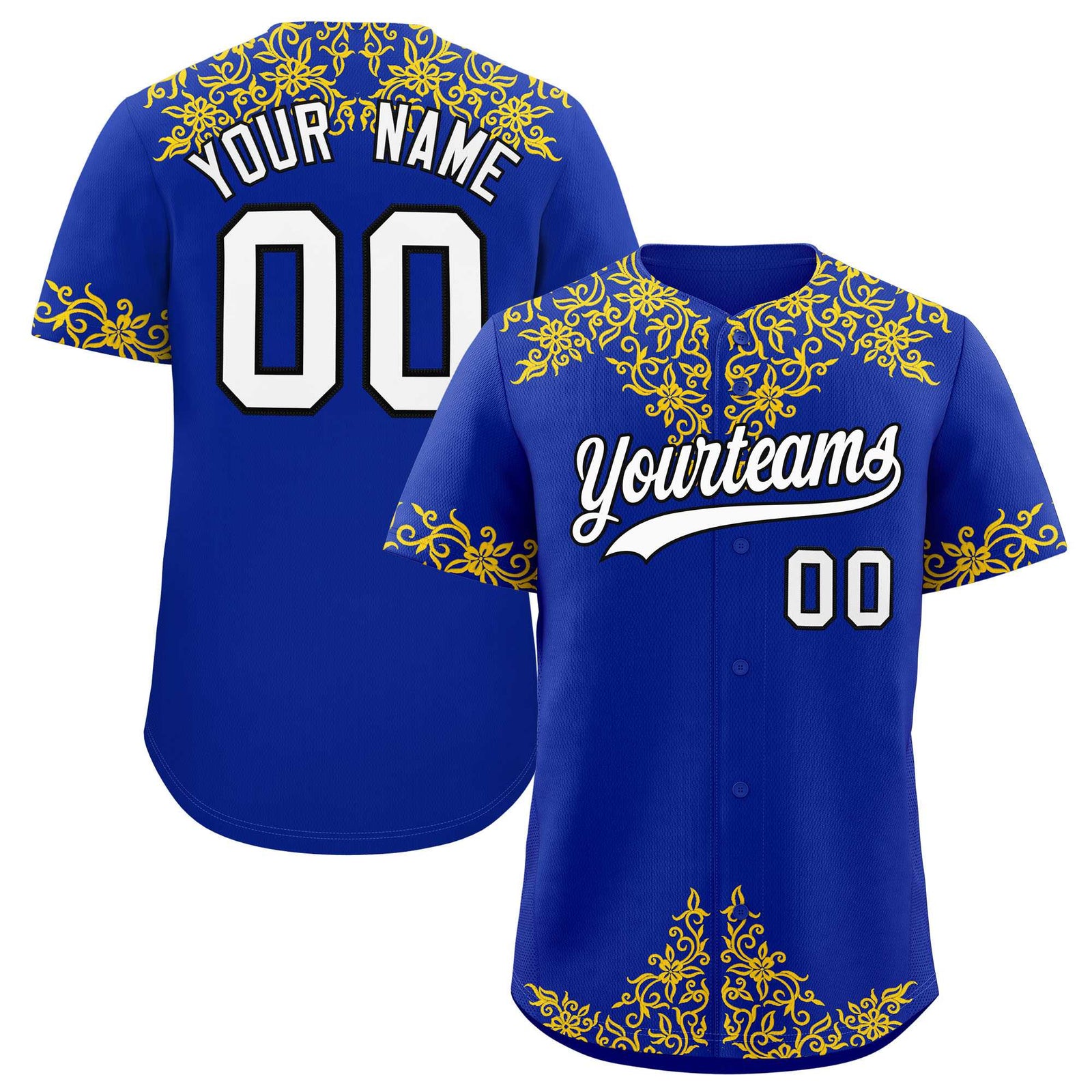 Custom Royal Gold Baroque Style Personalized Baseball Jersey