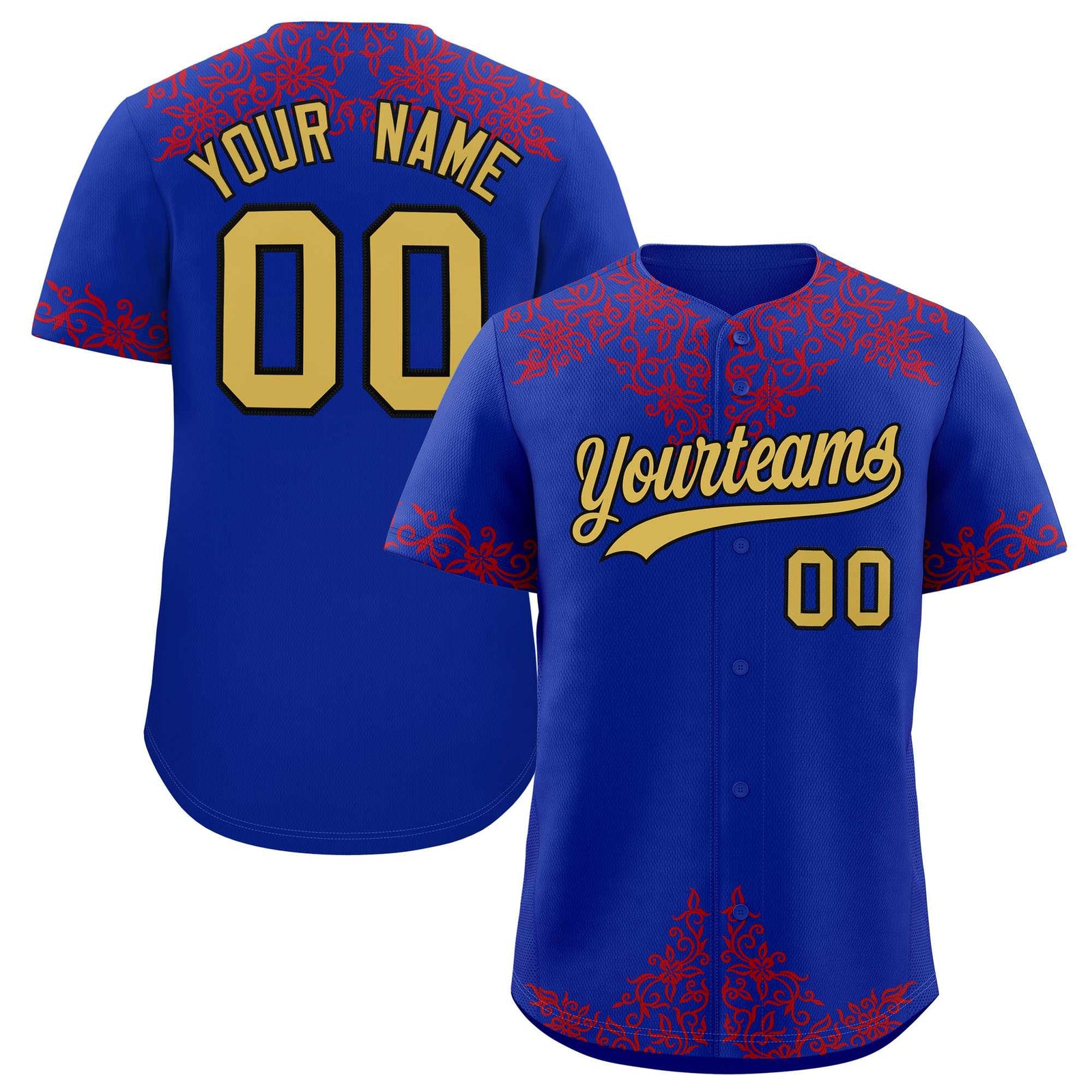 Custom Royal Red Baroque Style Personalized Baseball Jersey