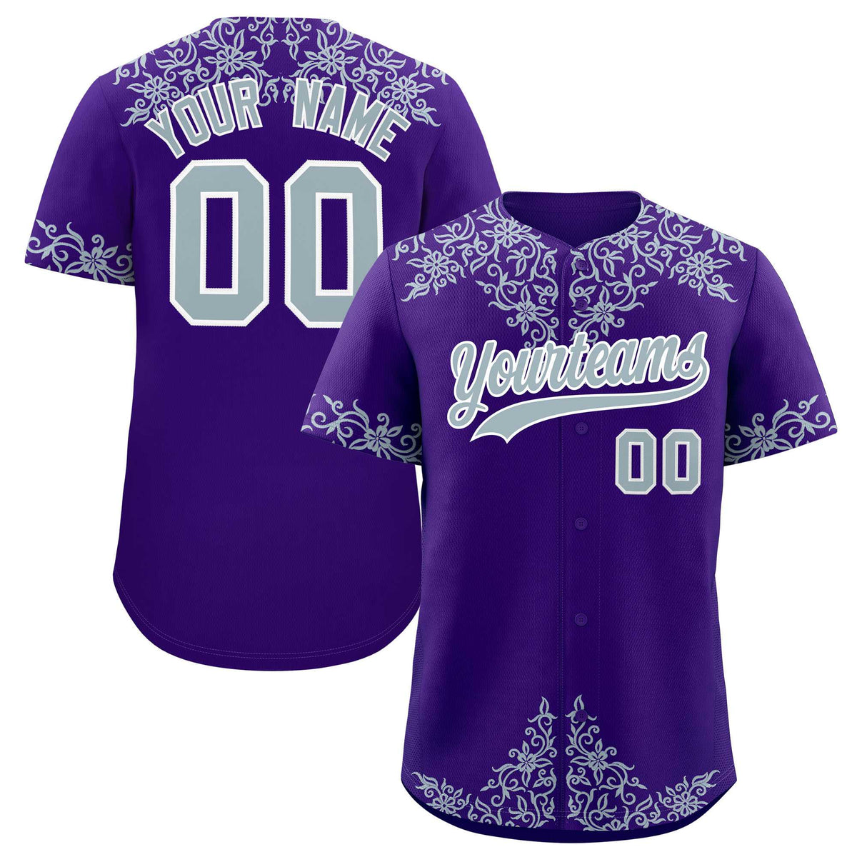 Custom Purple Silver Baroque Style Personalized Baseball Jersey