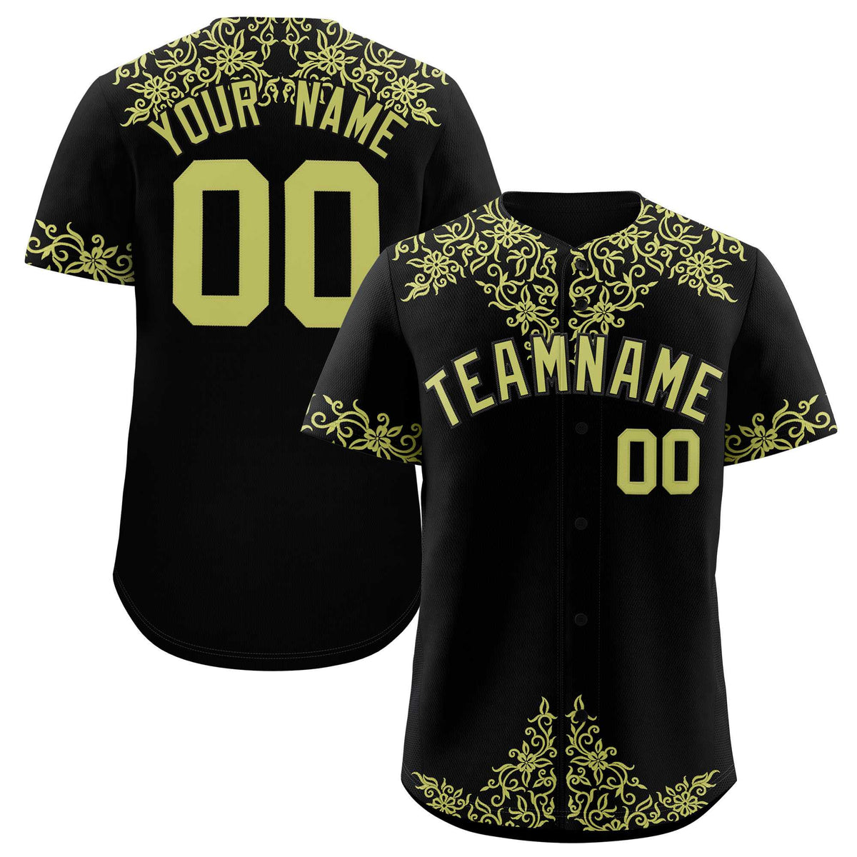 Custom Black Champagne Baroque Style Personalized Baseball Jersey