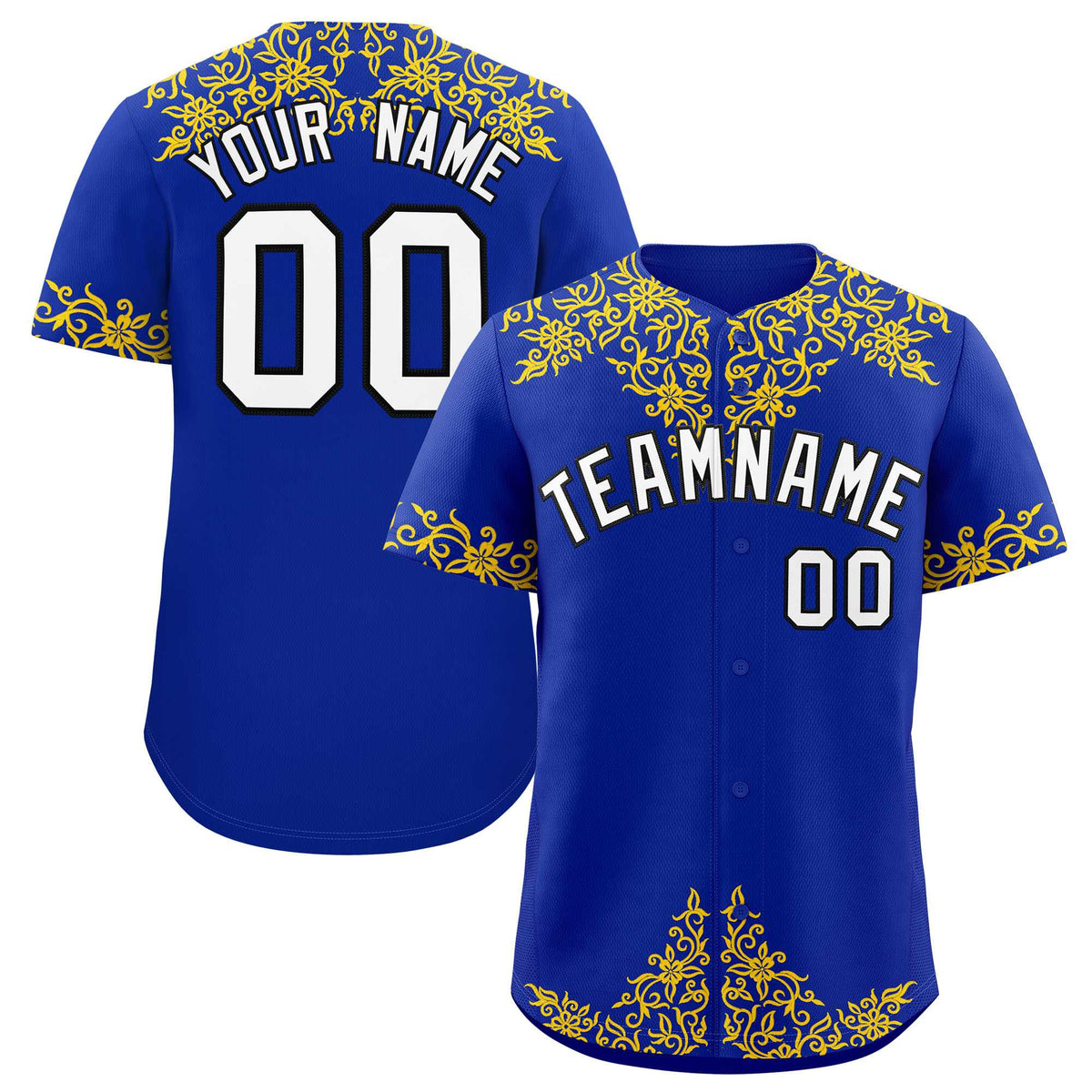 Custom Royal Gold Baroque Style Personalized Baseball Jersey