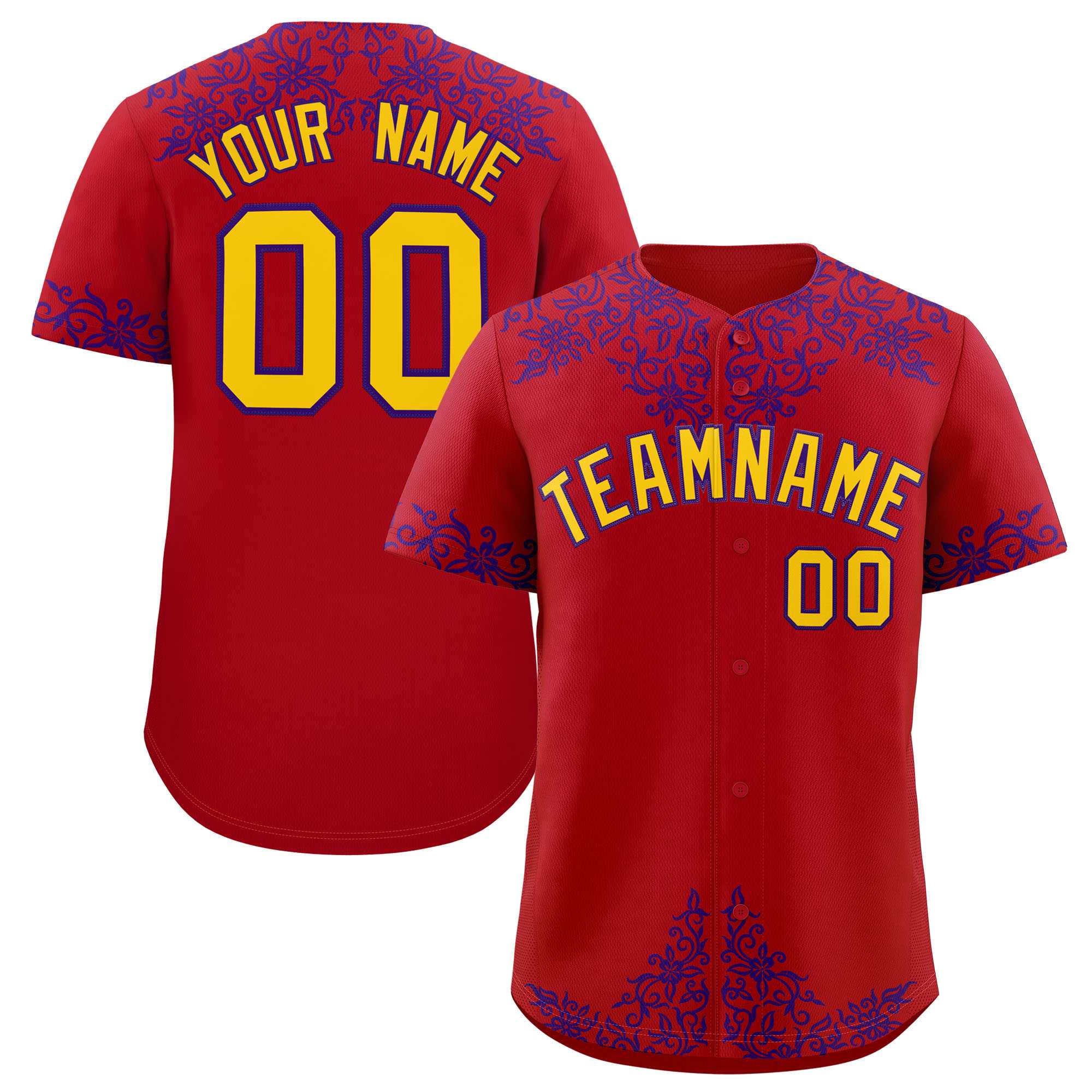 Custom Red Purple Baroque Style Personalized Baseball Jersey