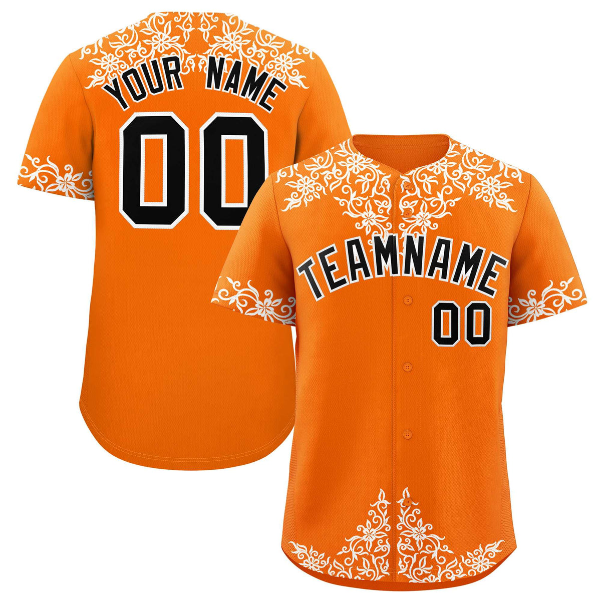 Custom Orange White Baroque Style Personalized Baseball Jersey