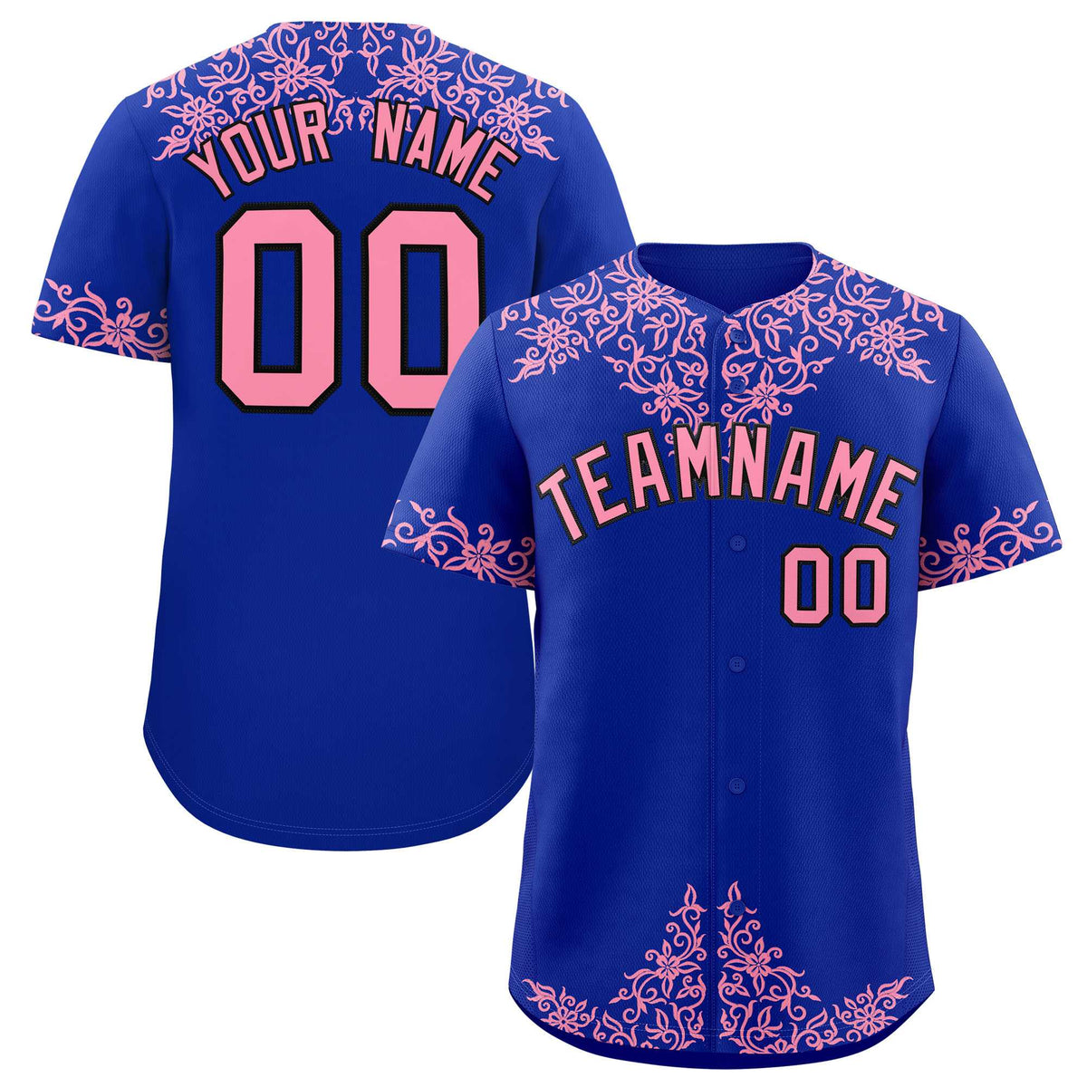 Custom Royal Light Pink Baroque Style Personalized Baseball Jersey