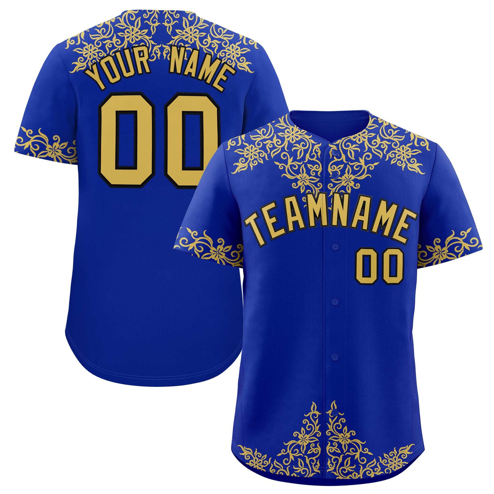 Custom Royal Old Gold Baroque Style Personalized Baseball Jersey