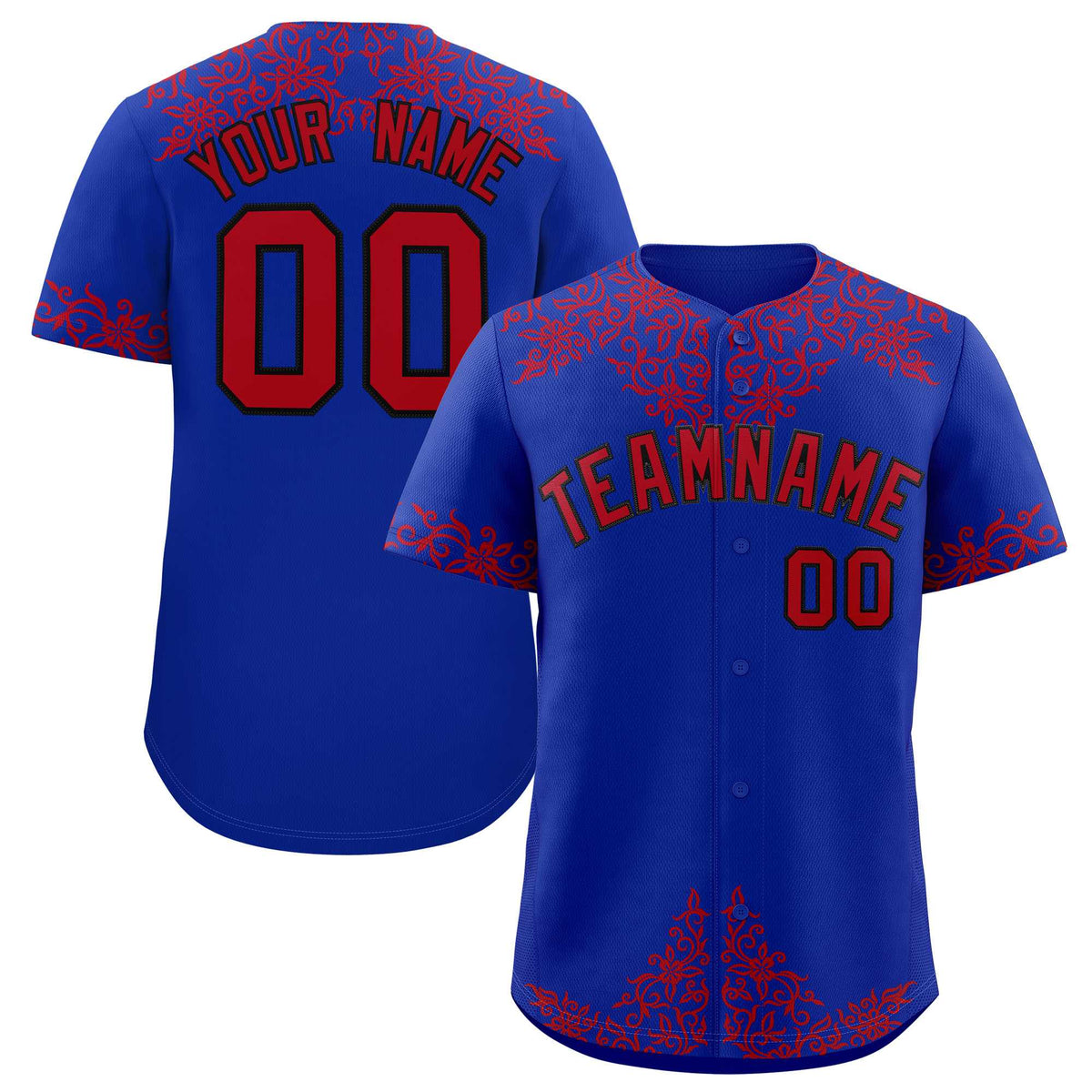 Custom Royal Red Baroque Style Personalized Baseball Jersey
