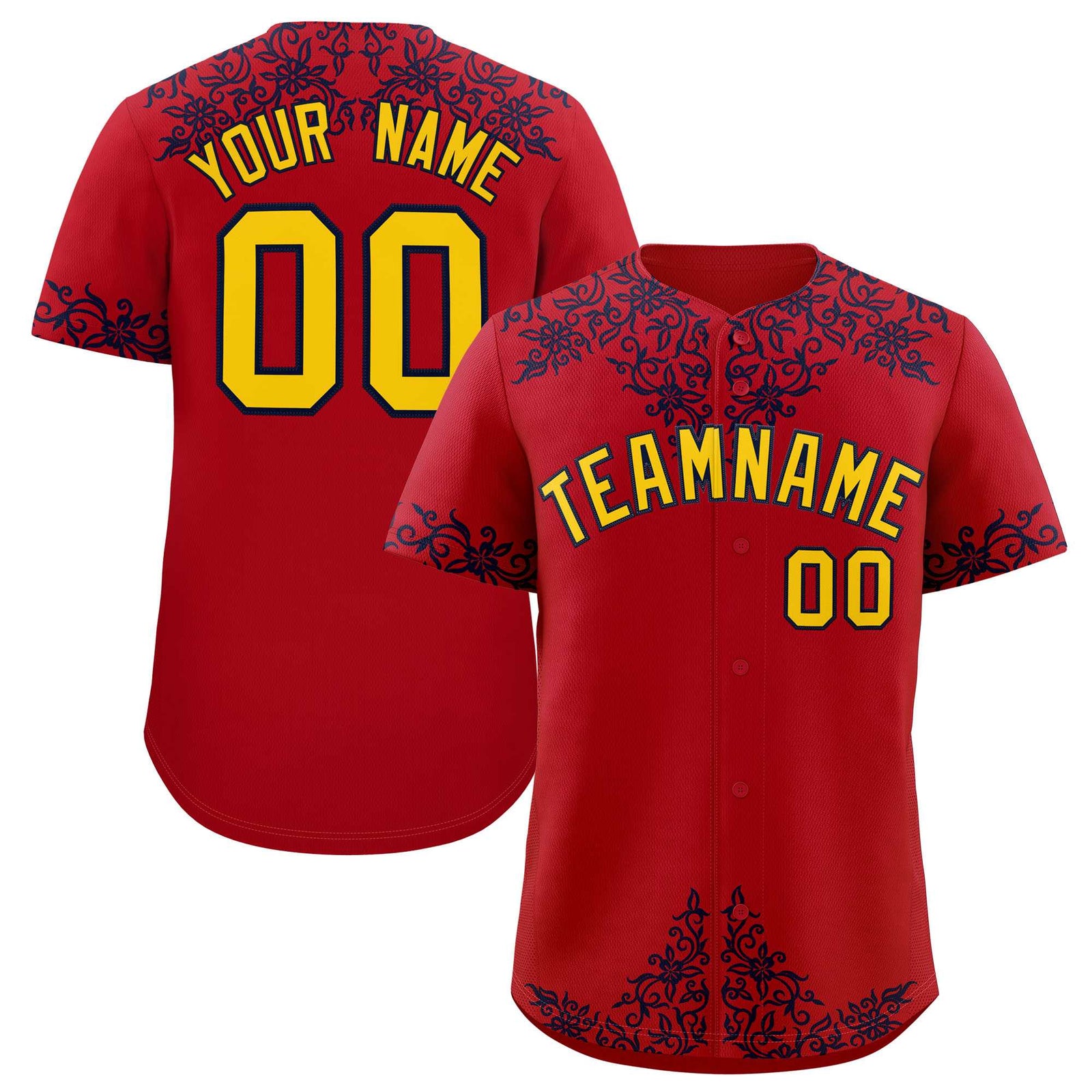 Custom Red Navy Baroque Style Personalized Baseball Jersey