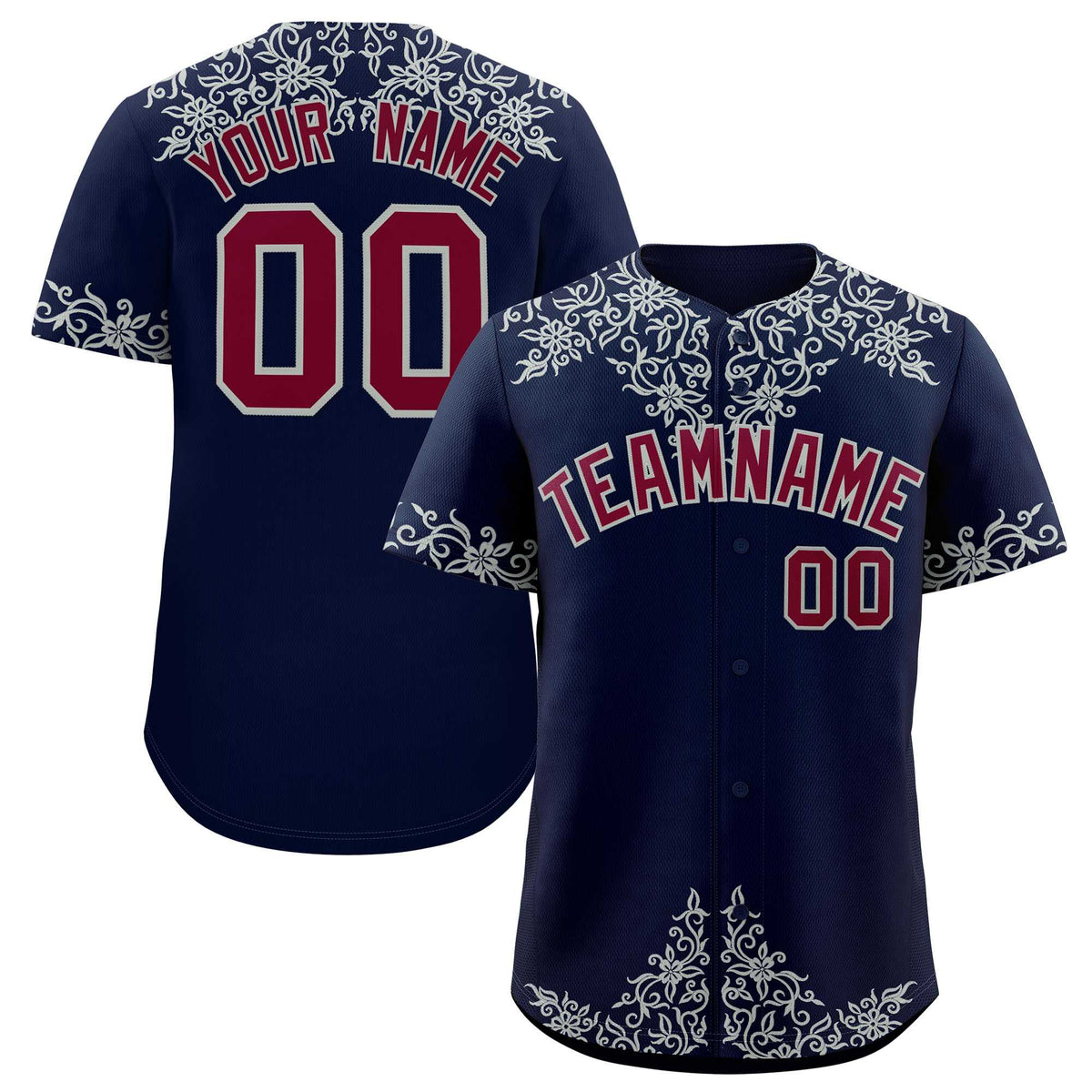 Custom Navy Silver Baroque Style Personalized Baseball Jersey
