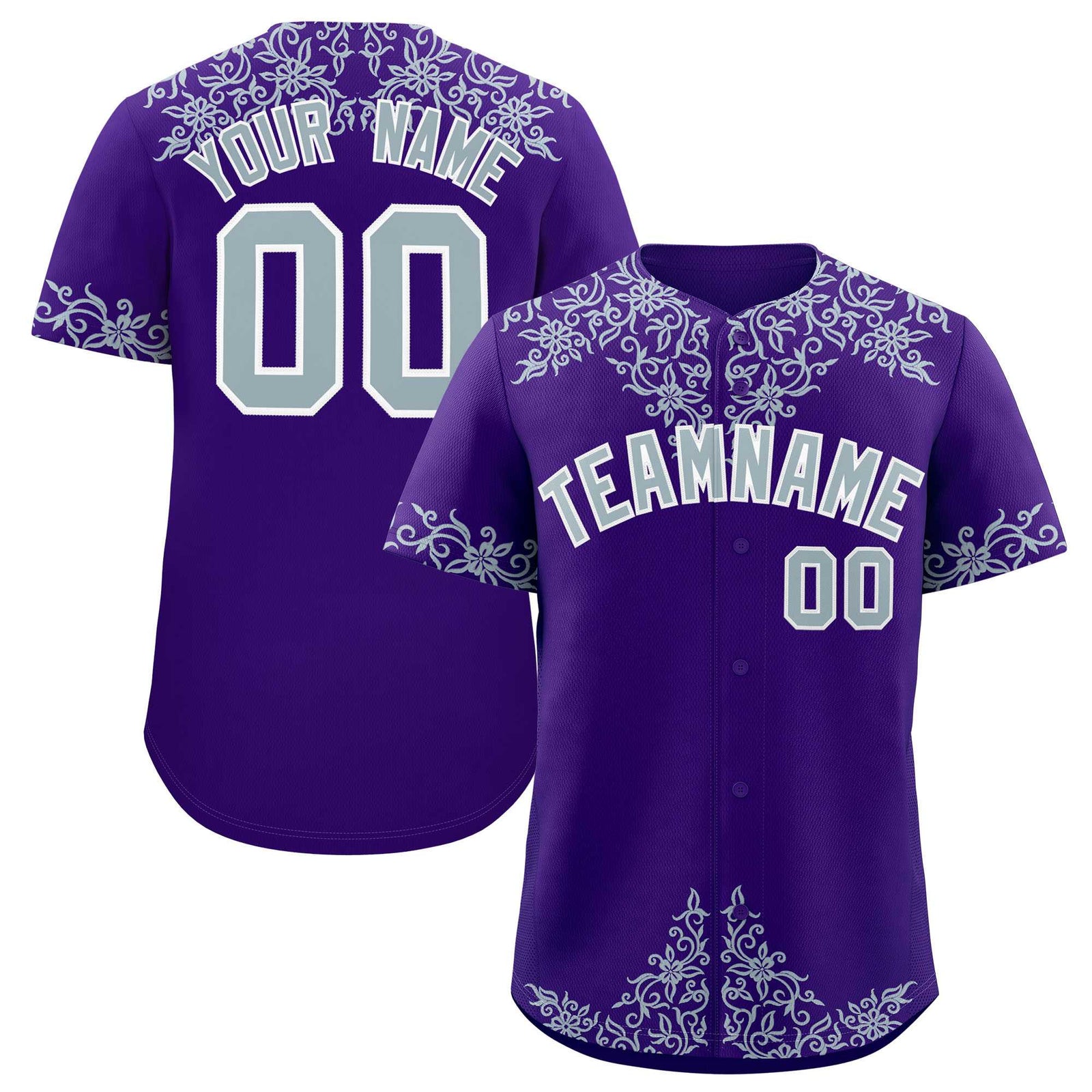 Custom Purple Silver Baroque Style Personalized Baseball Jersey