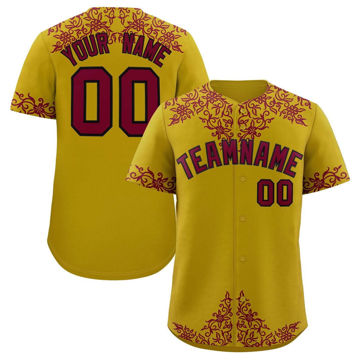 Custom Old Gold Crimson Baroque Style Personalized Baseball Jersey