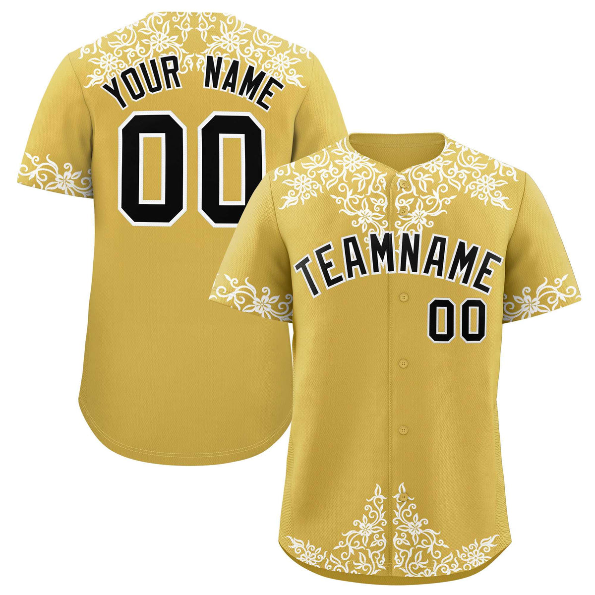 Custom Old Gold White Baroque Style Personalized Baseball Jersey