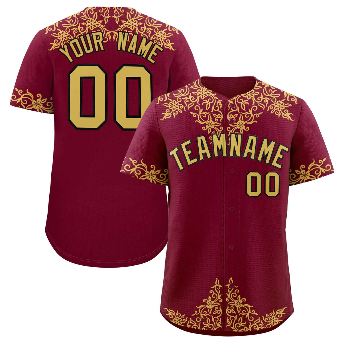 Custom Crimson Old Gold Baroque Style Personalized Baseball Jersey