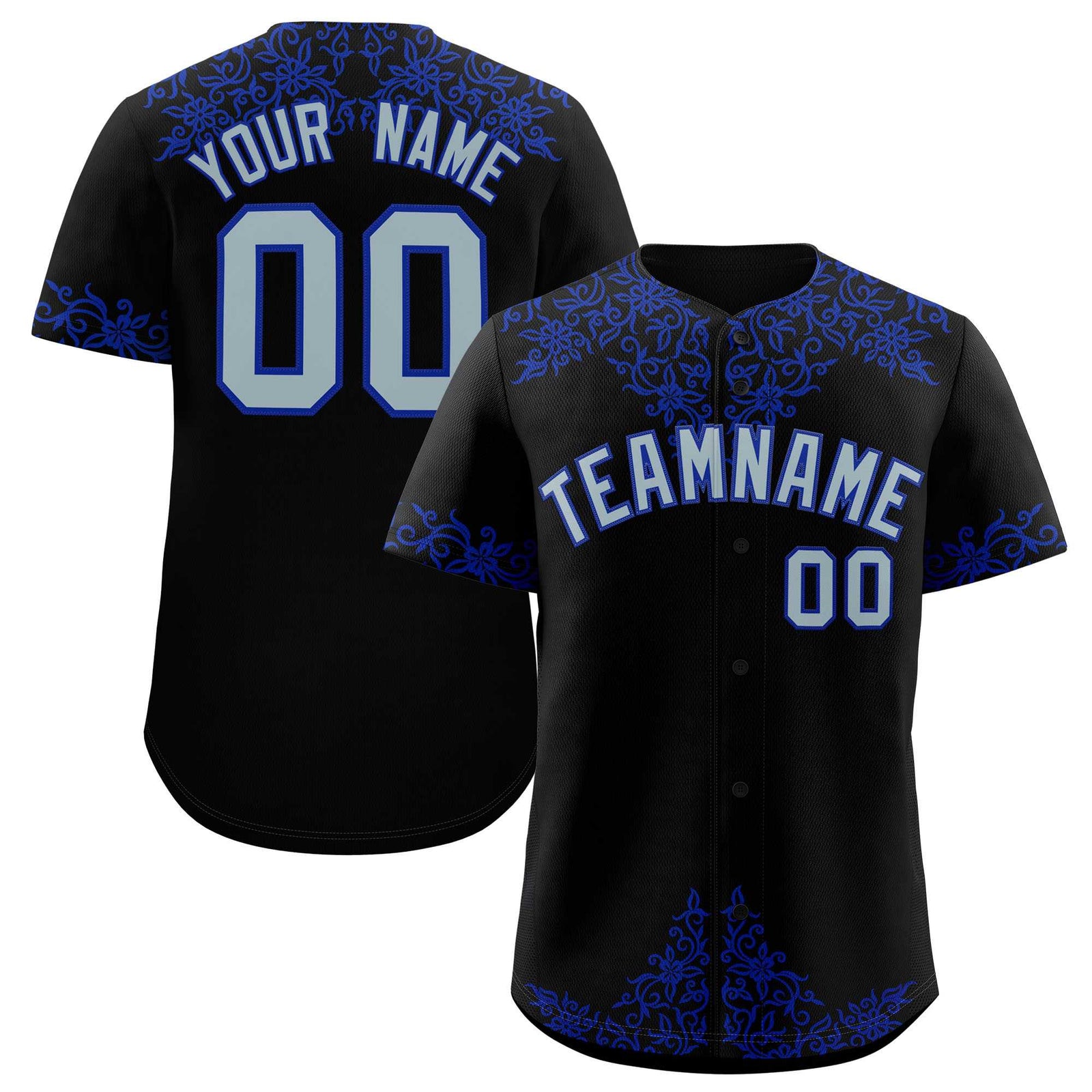 Custom Black Royal Baroque Style Personalized Baseball Jersey