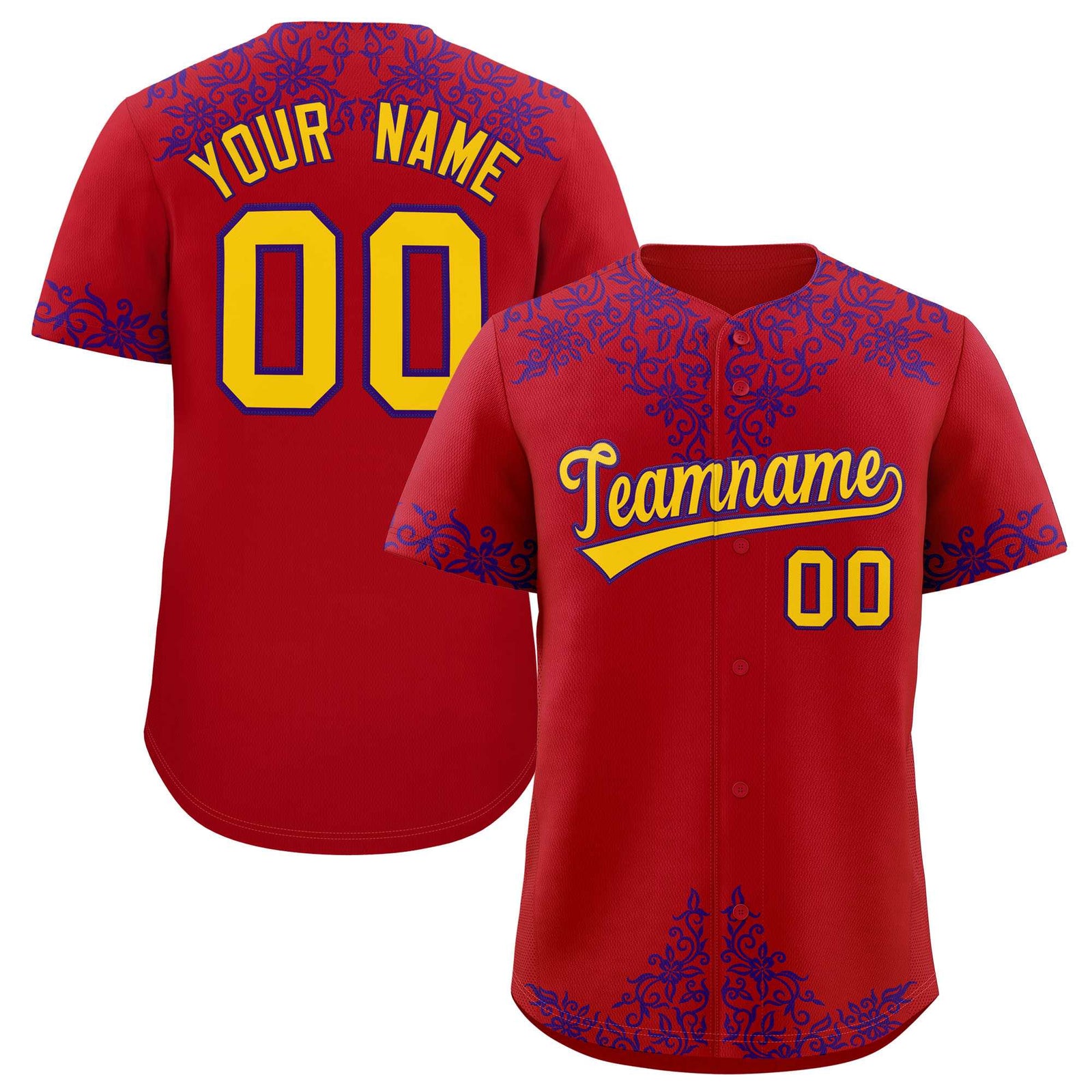 Custom Red Purple Baroque Style Personalized Baseball Jersey