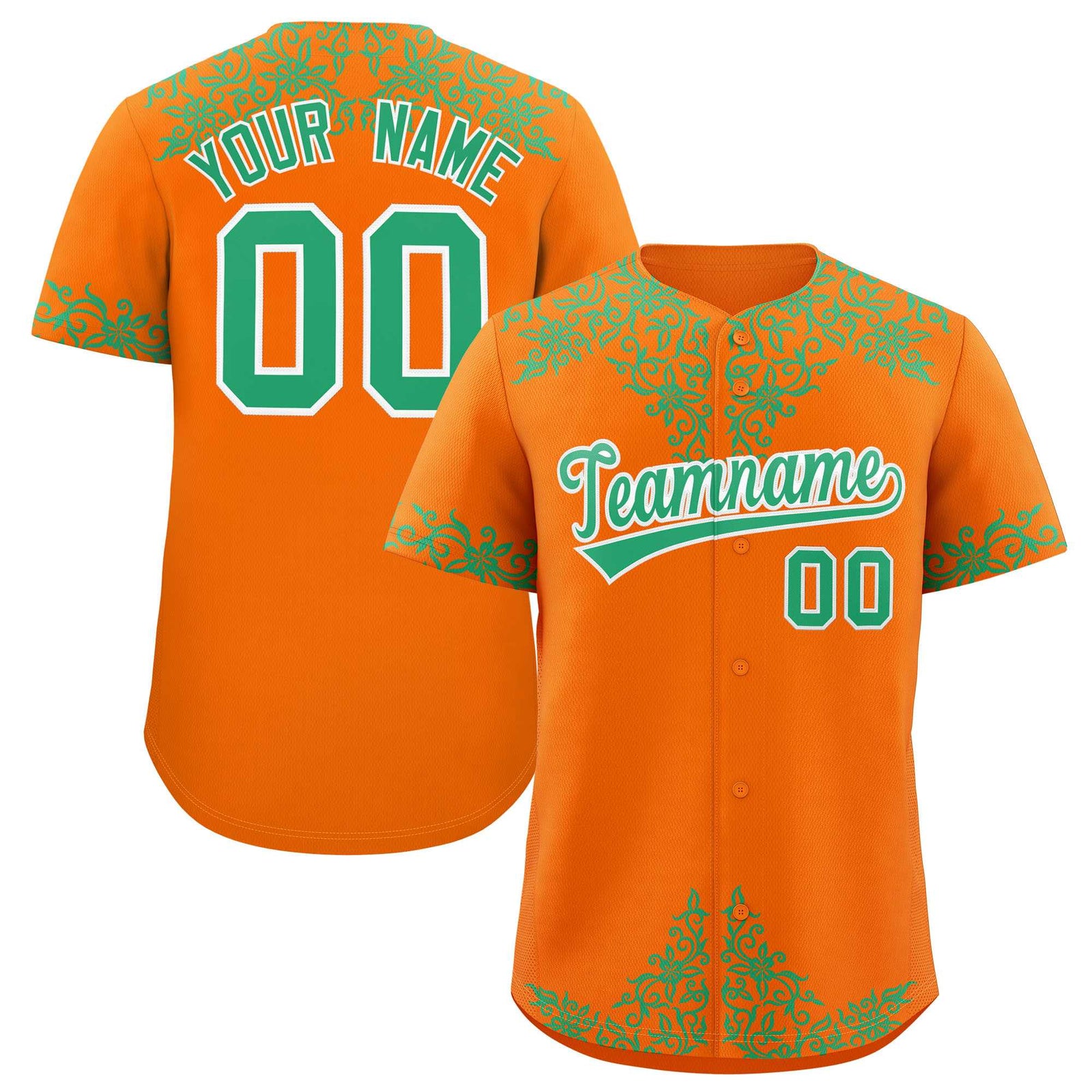Custom Orange Bright Green Baroque Style Personalized Baseball Jersey