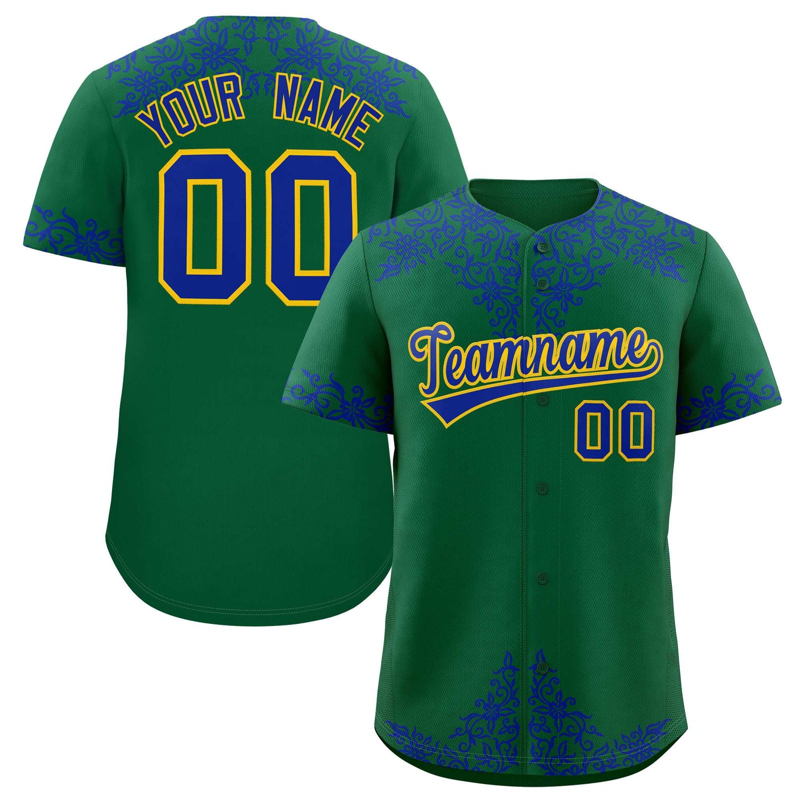 Custom Kelly Green Royal Baroque Style Personalized Baseball Jersey