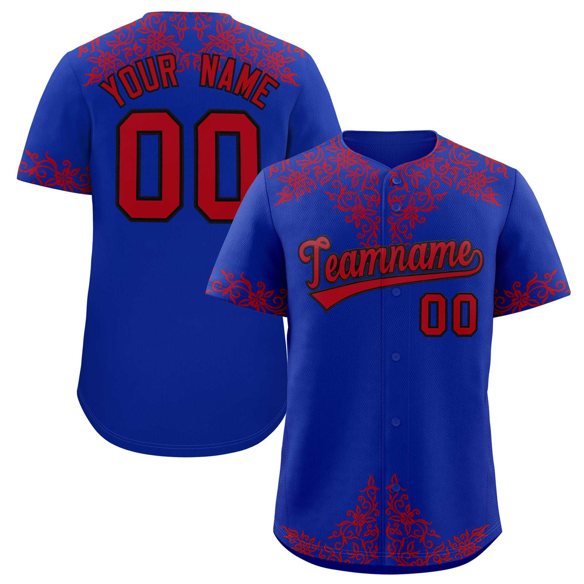Custom Royal Red Baroque Style Personalized Baseball Jersey