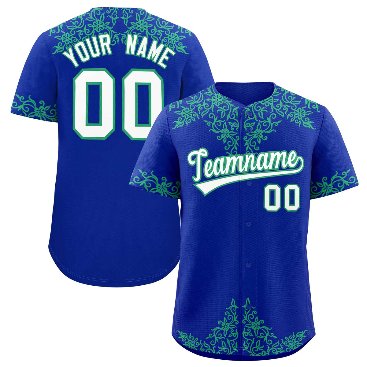 Custom Royal Bright Green Baroque Style Personalized Baseball Jersey