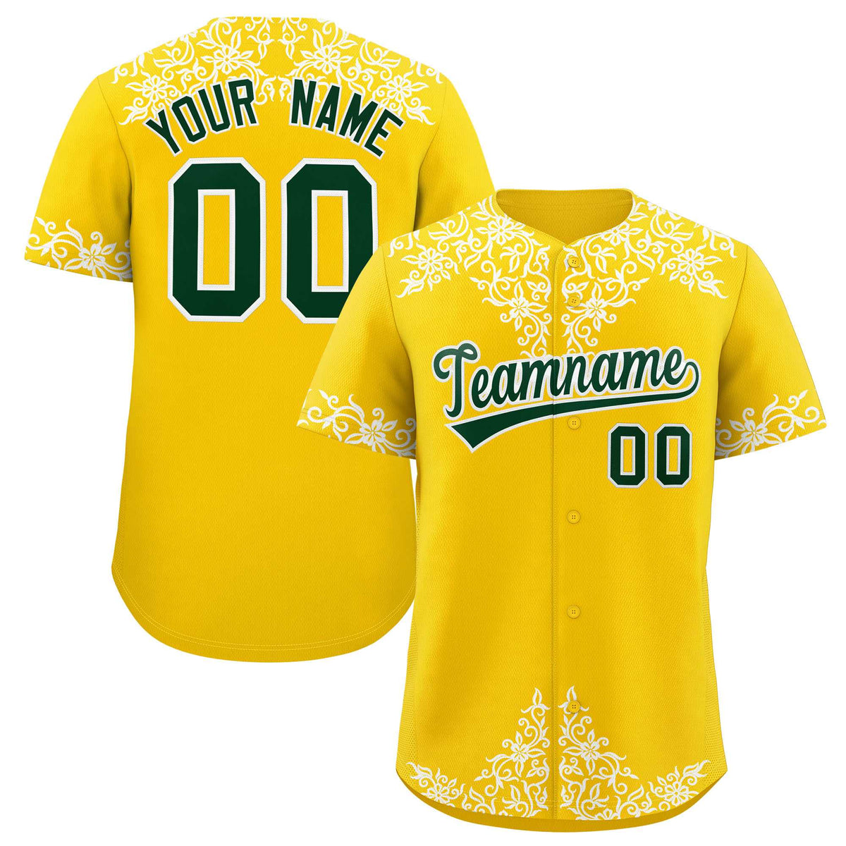 Custom Gold White Baroque Style Personalized Baseball Jersey