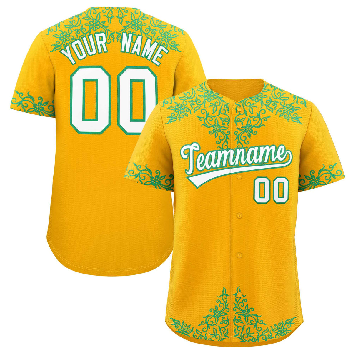 Custom Yellow Bright Green Baroque Style Personalized Baseball Jersey