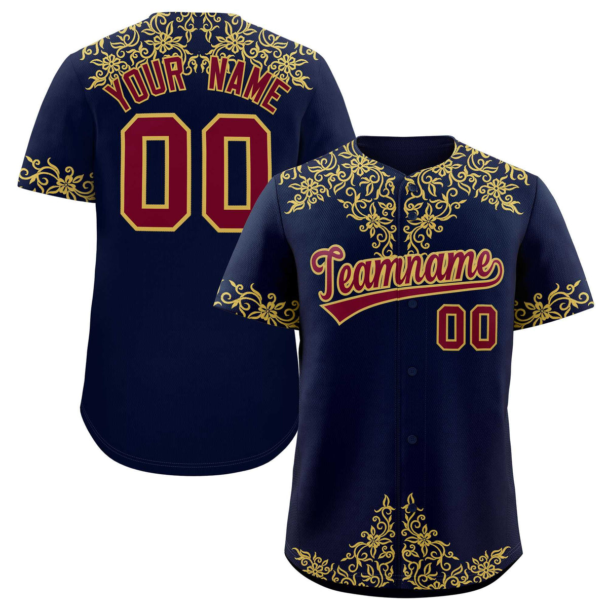 Custom Navy Old Gold Baroque Style Personalized Baseball Jersey