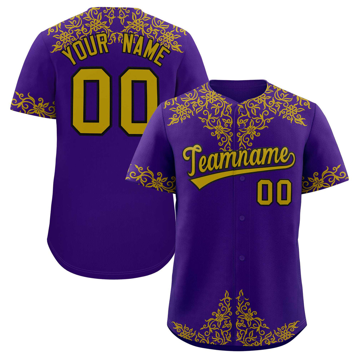 Custom Purple Old Gold Baroque Style Personalized Baseball Jersey