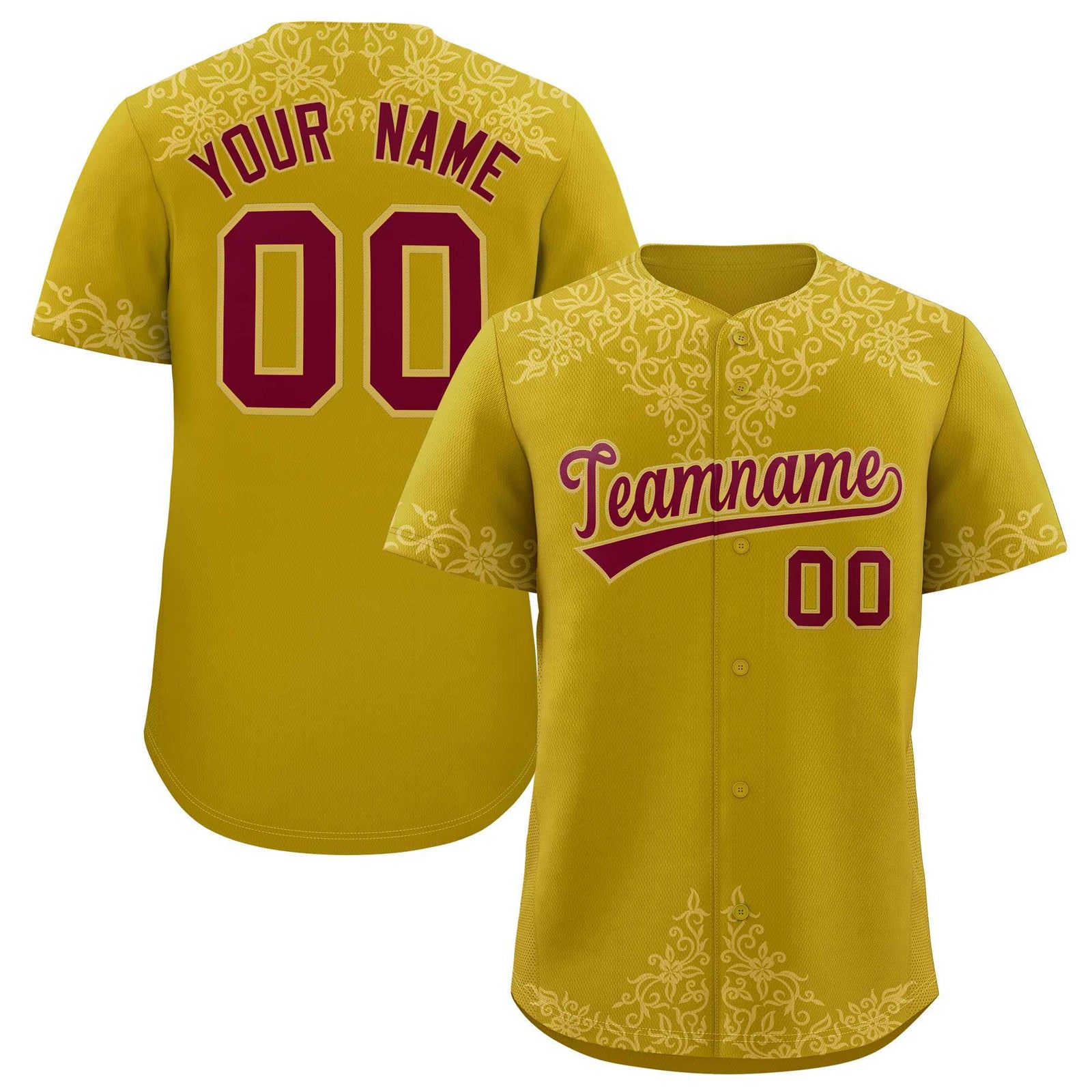 Custom Old Gold Old Gold Baroque Style Personalized Baseball Jersey