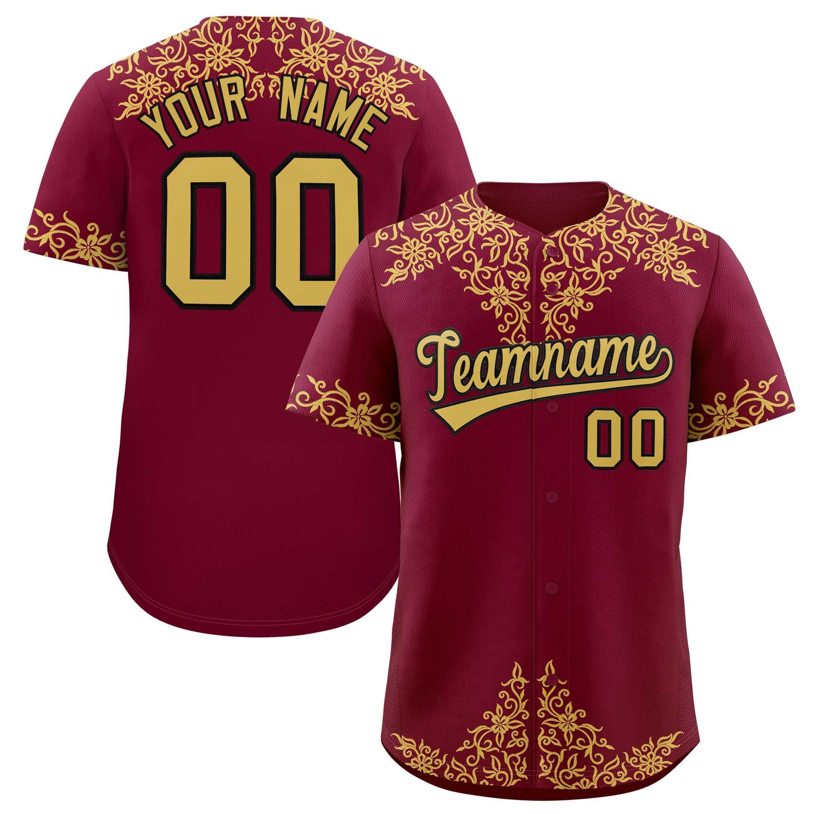 Custom Crimson Old Gold Baroque Style Personalized Baseball Jersey