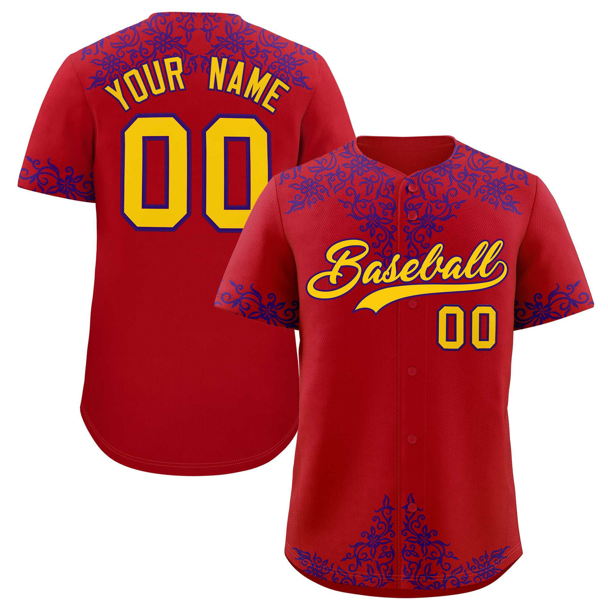 Custom Red Purple Baroque Style Personalized Baseball Jersey