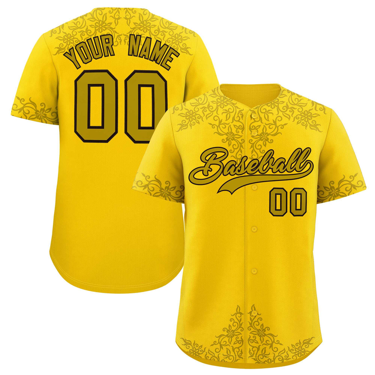 Custom Gold Old Gold Baroque Style Personalized Baseball Jersey