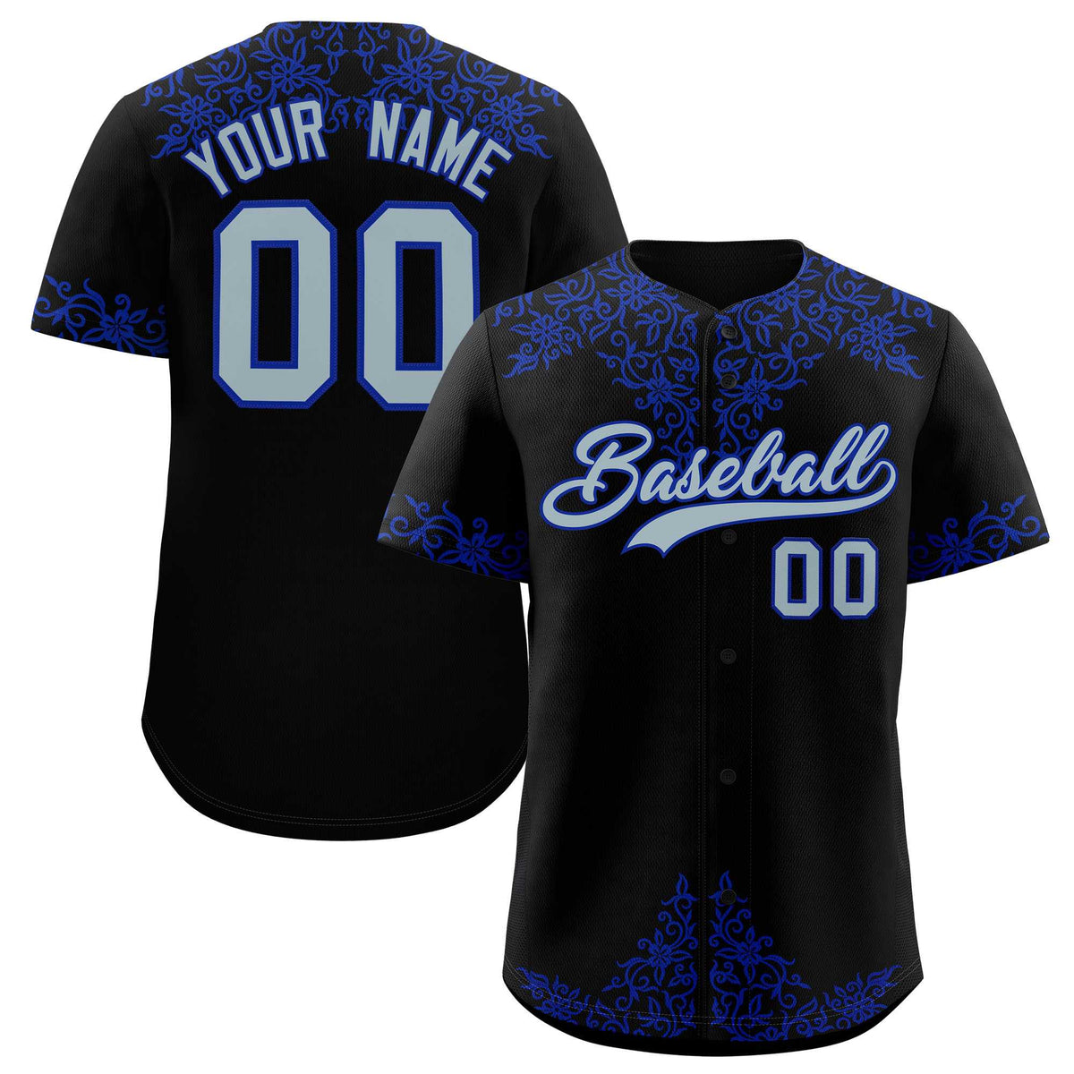 Custom Black Royal Baroque Style Personalized Baseball Jersey