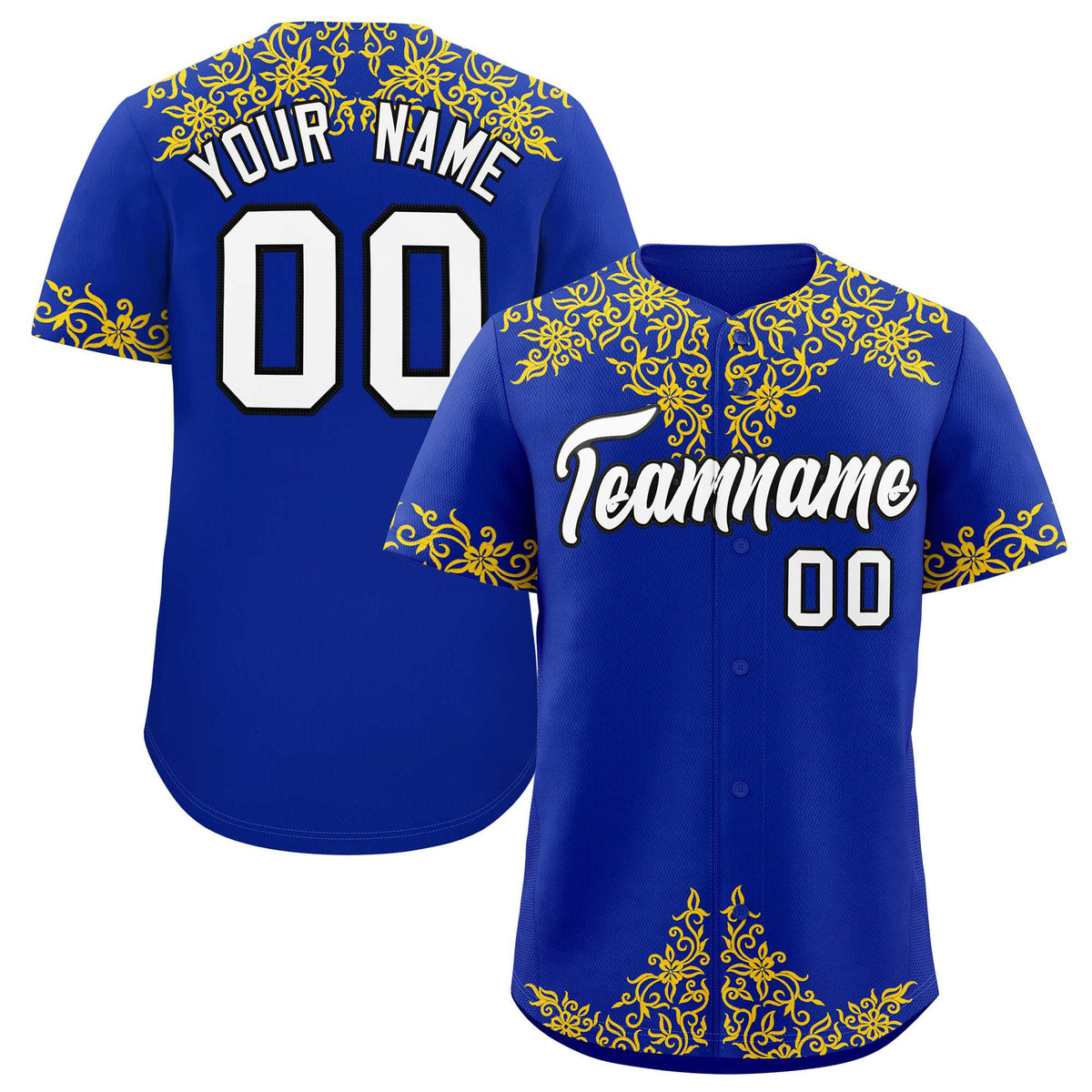 Custom Royal Gold Baroque Style Personalized Baseball Jersey