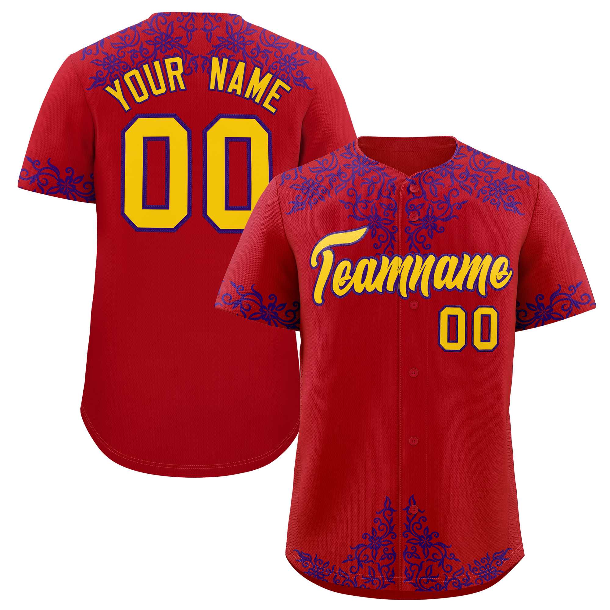 Custom Red Purple Baroque Style Personalized Baseball Jersey