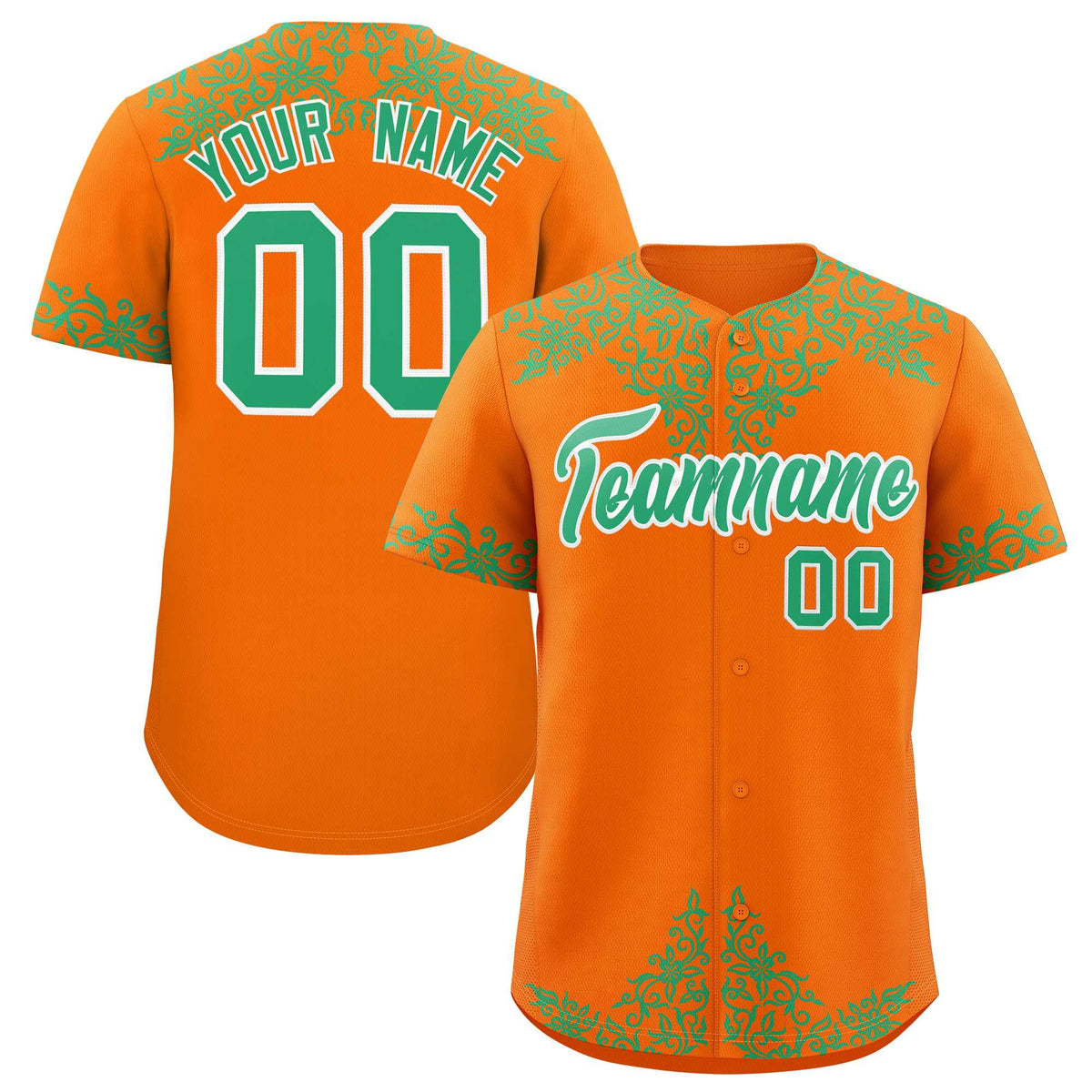 Custom Orange Bright Green Baroque Style Personalized Baseball Jersey