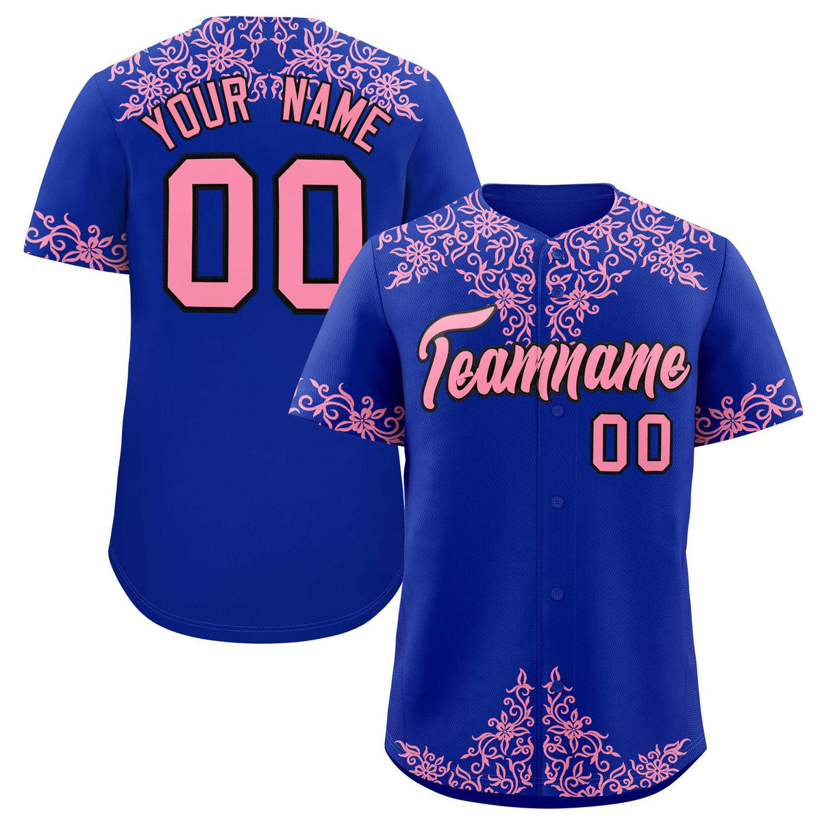 Custom Royal Light Pink Baroque Style Personalized Baseball Jersey