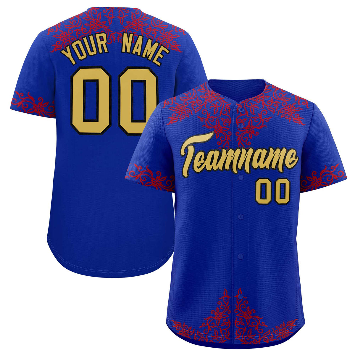 Custom Royal Red Baroque Style Personalized Baseball Jersey