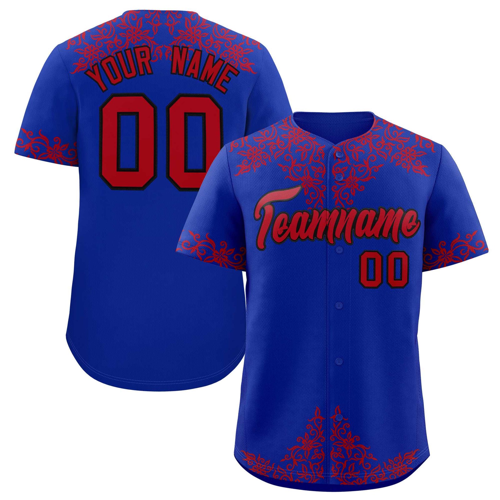 Custom Royal Red Baroque Style Personalized Baseball Jersey