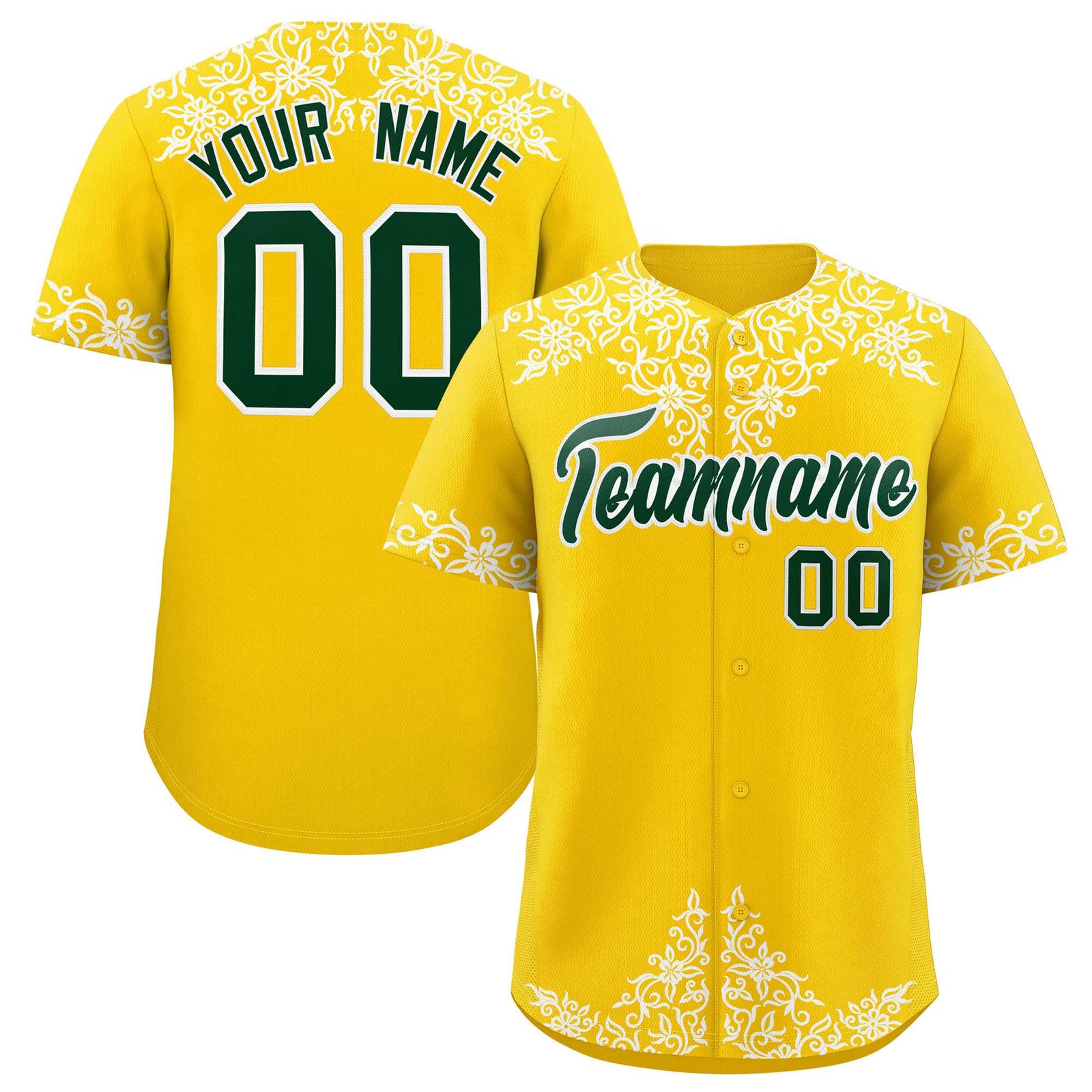 Custom Gold White Baroque Style Personalized Baseball Jersey