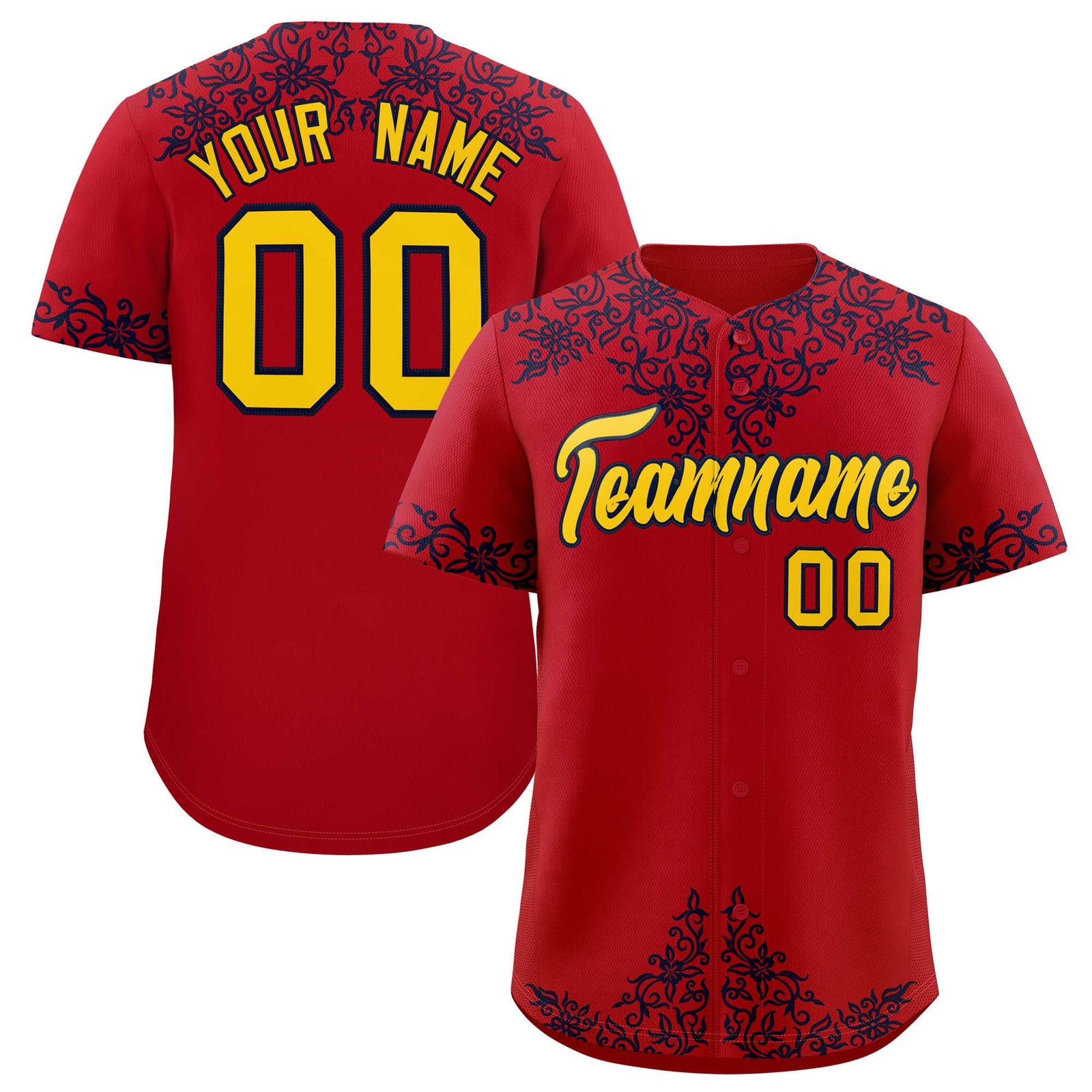 Custom Red Navy Baroque Style Personalized Baseball Jersey