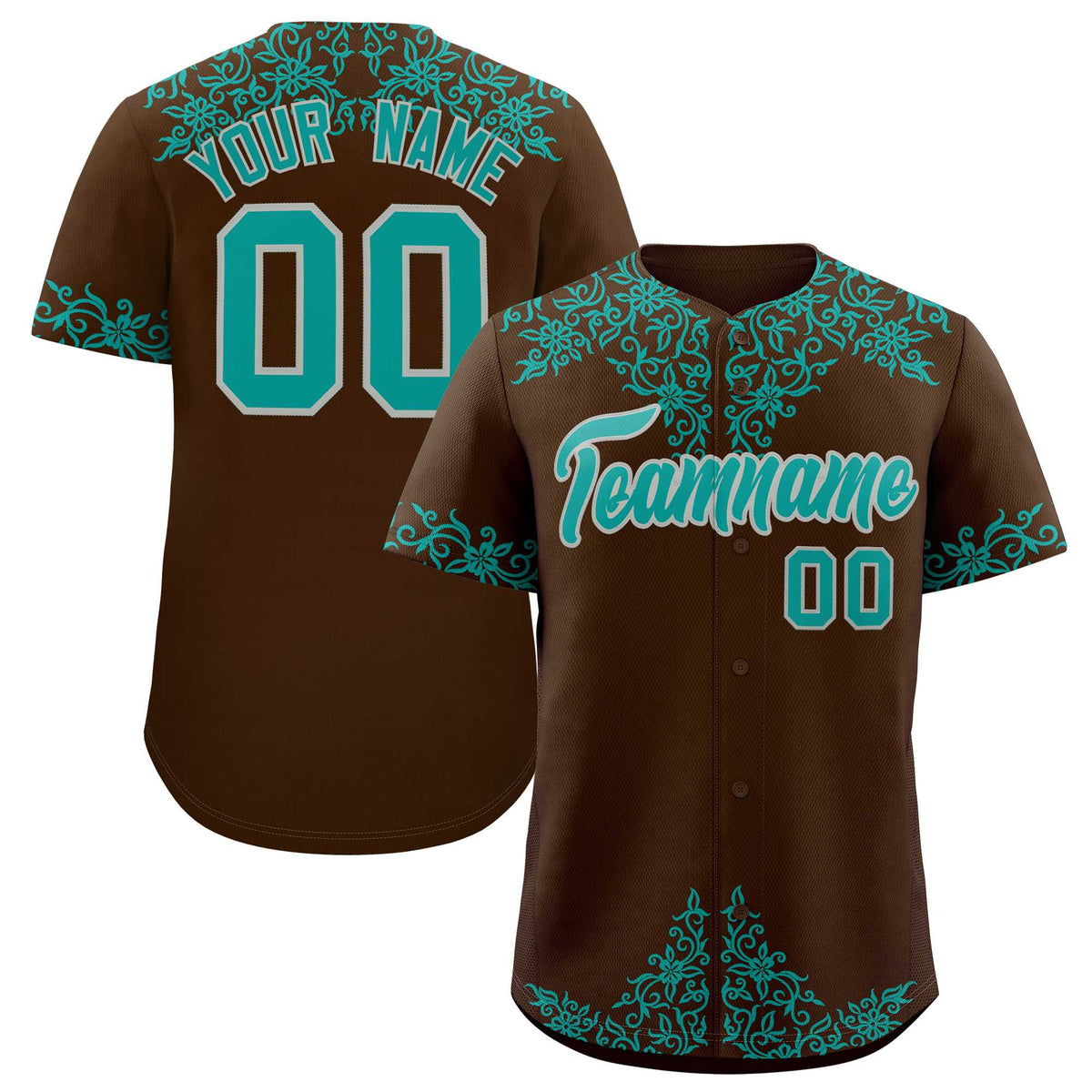 Custom Brown Teal Baroque Style Personalized Baseball Jersey