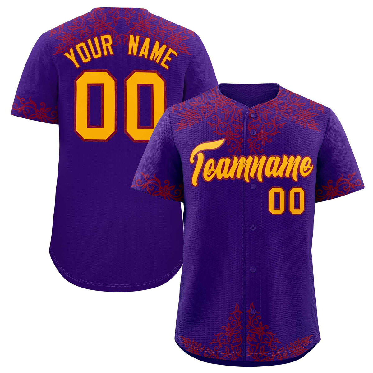 Custom Purple Crimson Baroque Style Personalized Baseball Jersey