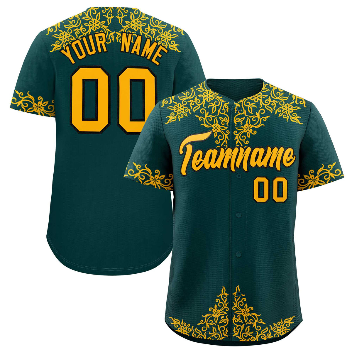 Custom Midnight Green Gold Baroque Style Personalized Baseball Jersey