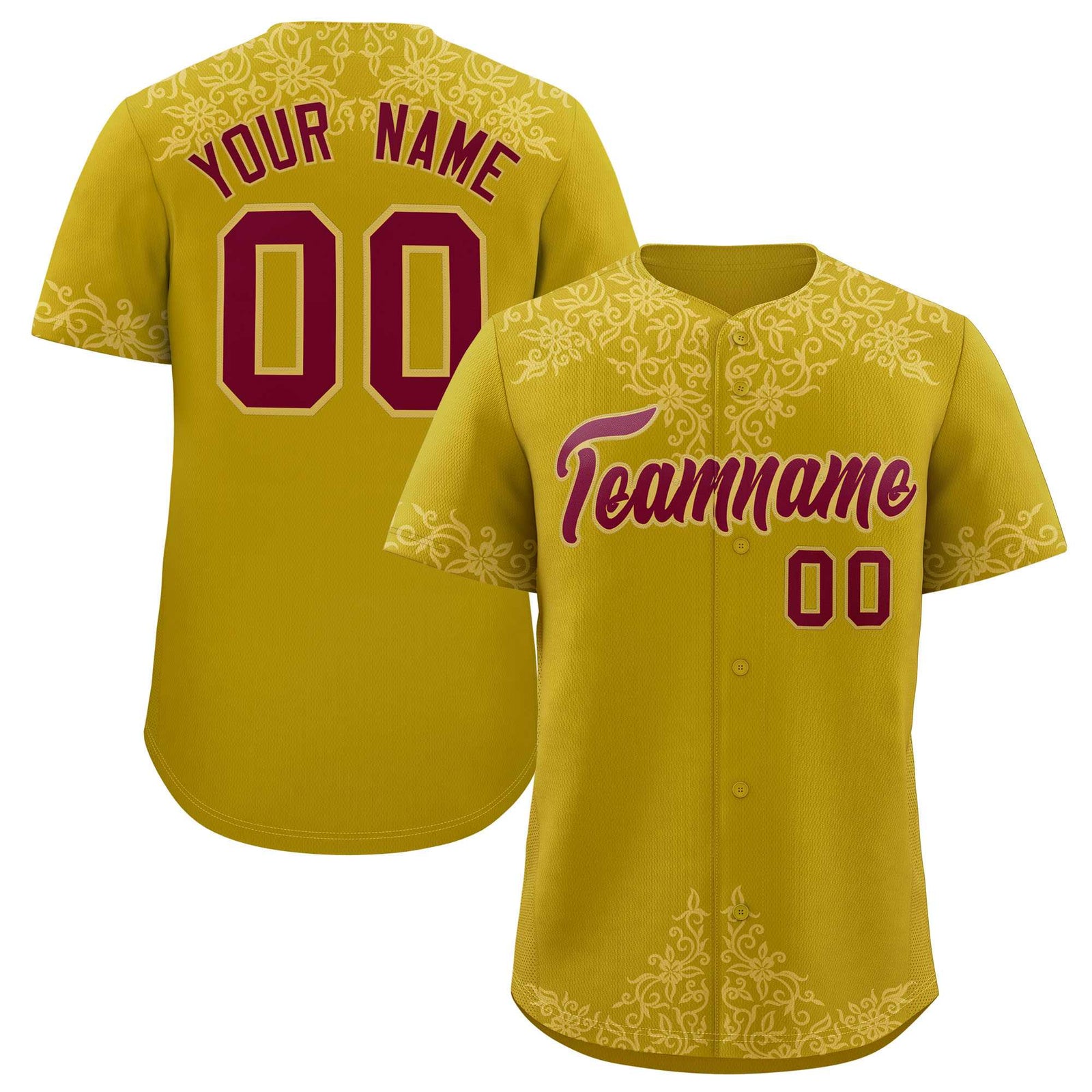 Custom Old Gold Old Gold Baroque Style Personalized Baseball Jersey
