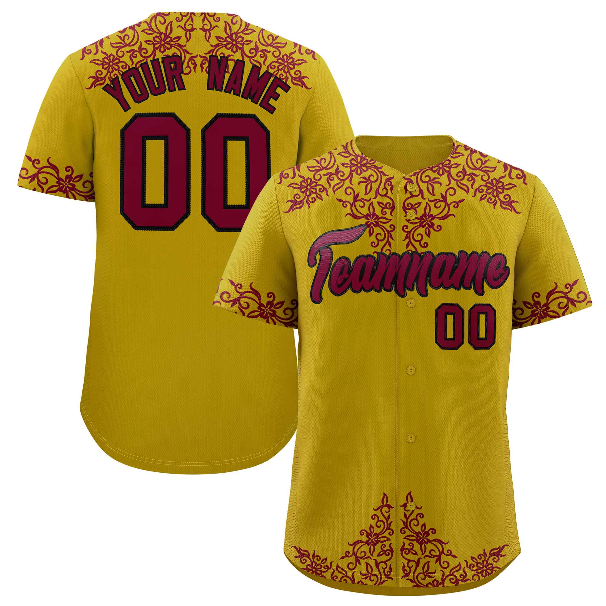 Custom Old Gold Crimson Baroque Style Personalized Baseball Jersey